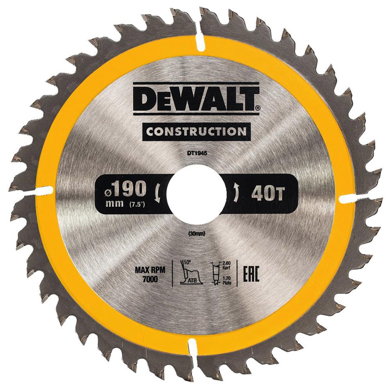 Диск пильный по дереву DEWALT CONSTRUCTION, 190х30х1.7 мм (DT1945-QZ)