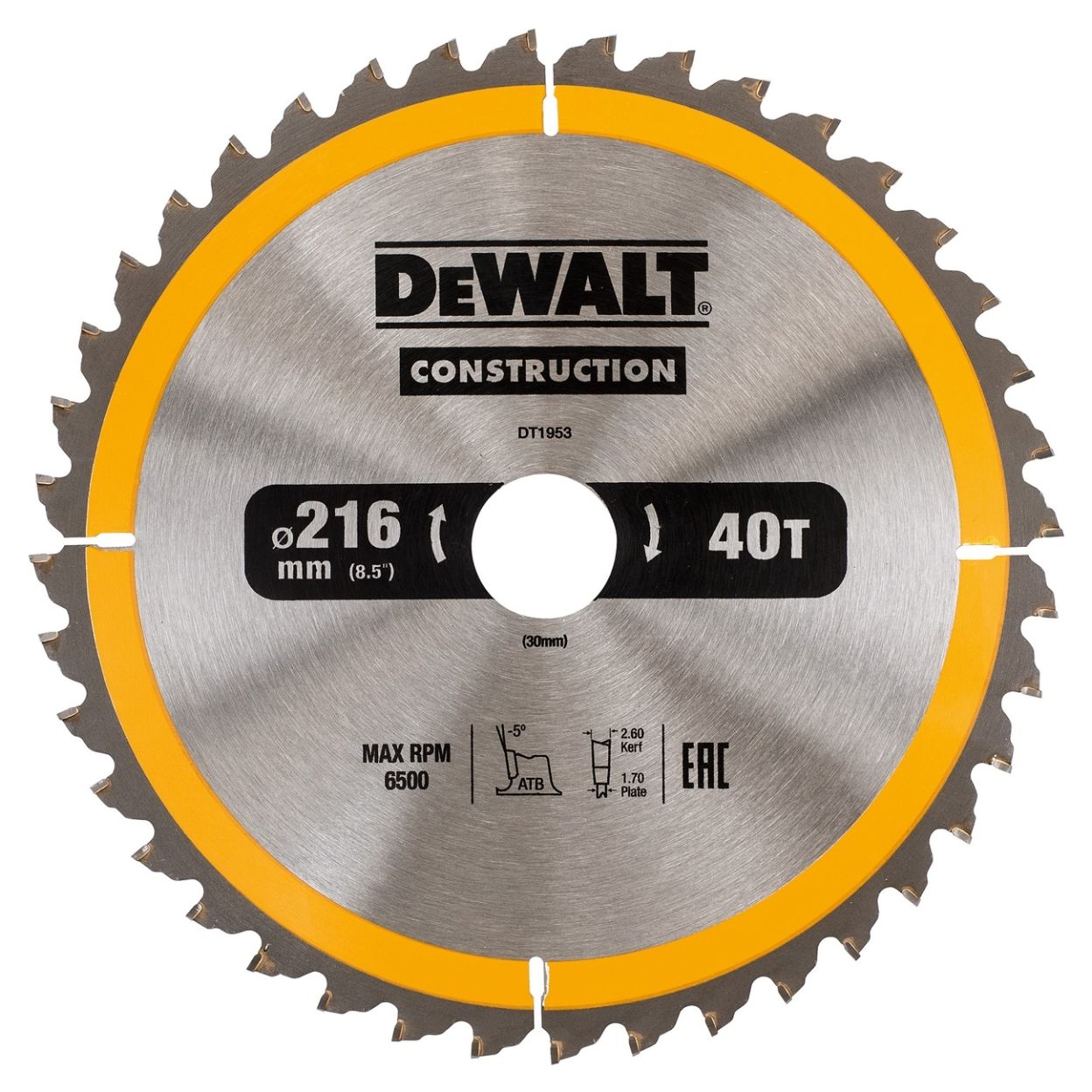 Диск пильный по дереву DEWALT CONSTRUCTION, 216х30х1.7 мм (DT1953-QZ)