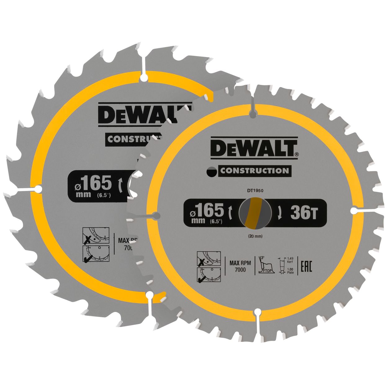 Пильный диск по дереву DEWALT DT90270, 165х20х1 мм, 2 шт. (DT90270-QZ)