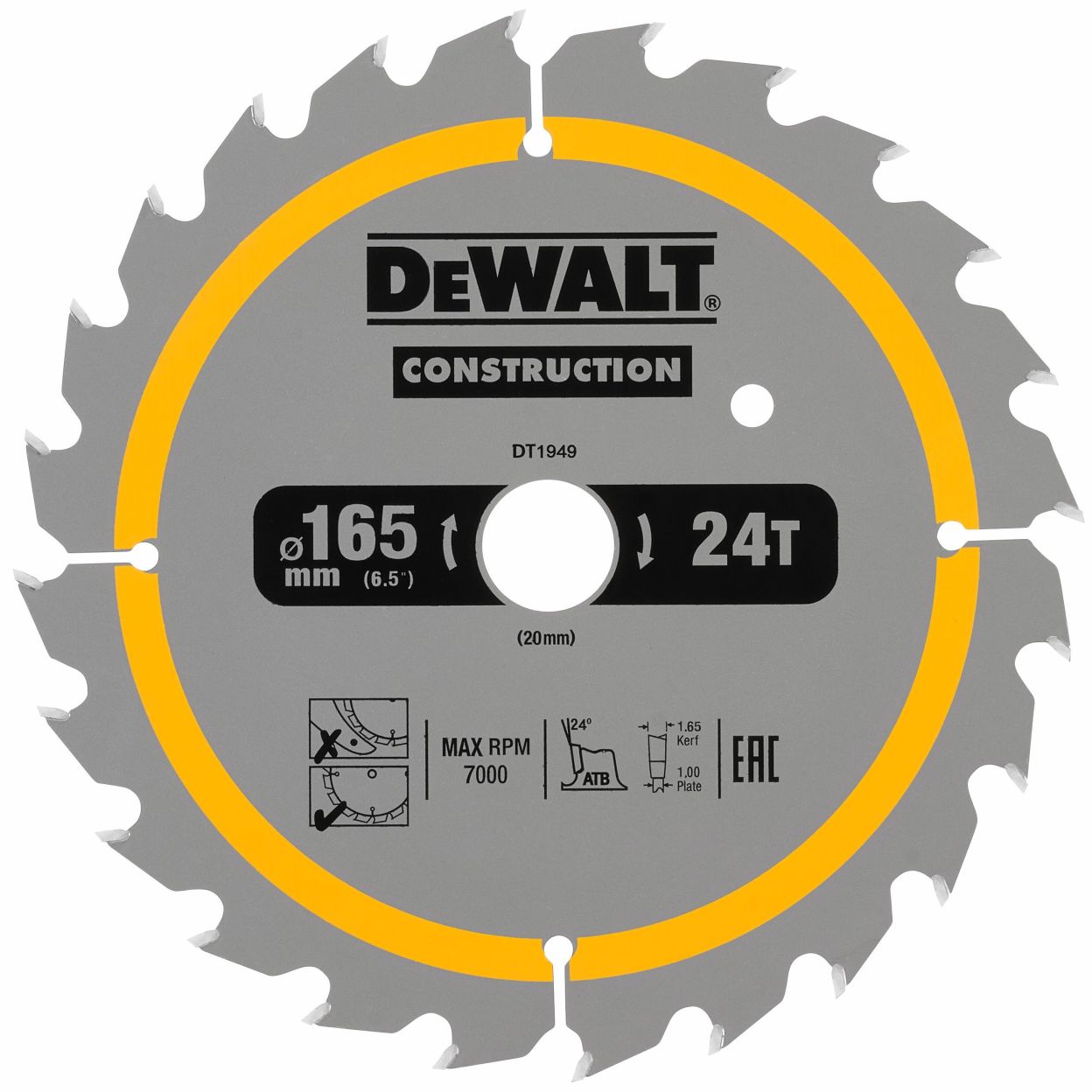 Пильный диск по дереву DEWALT DT90270, 165х20х1 мм, 2 шт. (DT90270-QZ)
