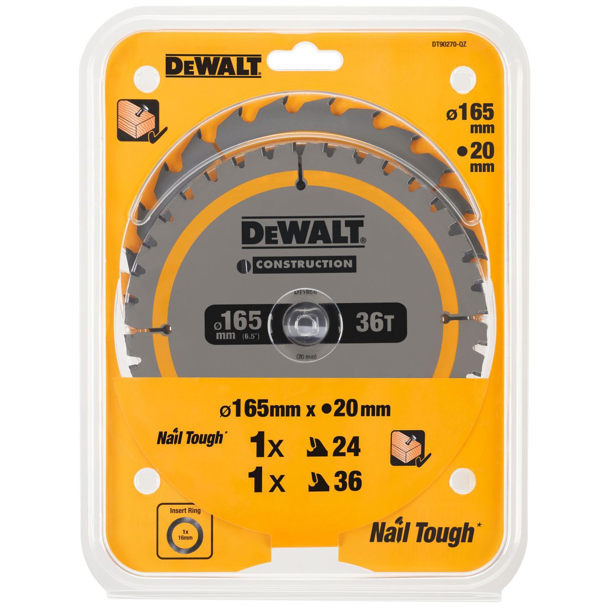 Пильный диск по дереву DEWALT DT90270, 165х20х1 мм, 2 шт. (DT90270-QZ)