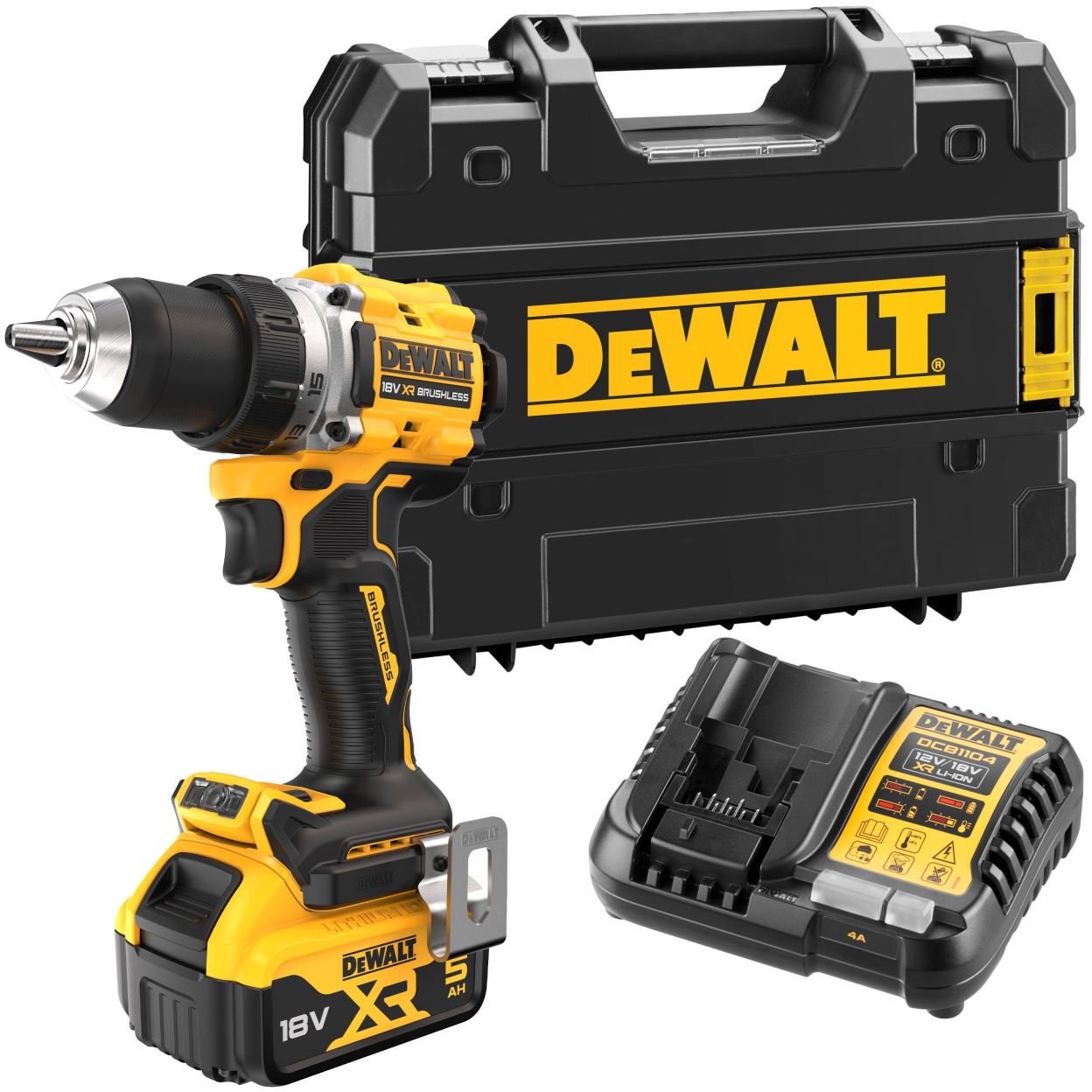 Аккумуляторная дрель-шуруповерт DEWALT DCD800P1T, 18 В, 2000 об/мин, с АКБ 5 Ач и ЗУ, в кейсе TSTAK (DCD800P1NT-XJ)