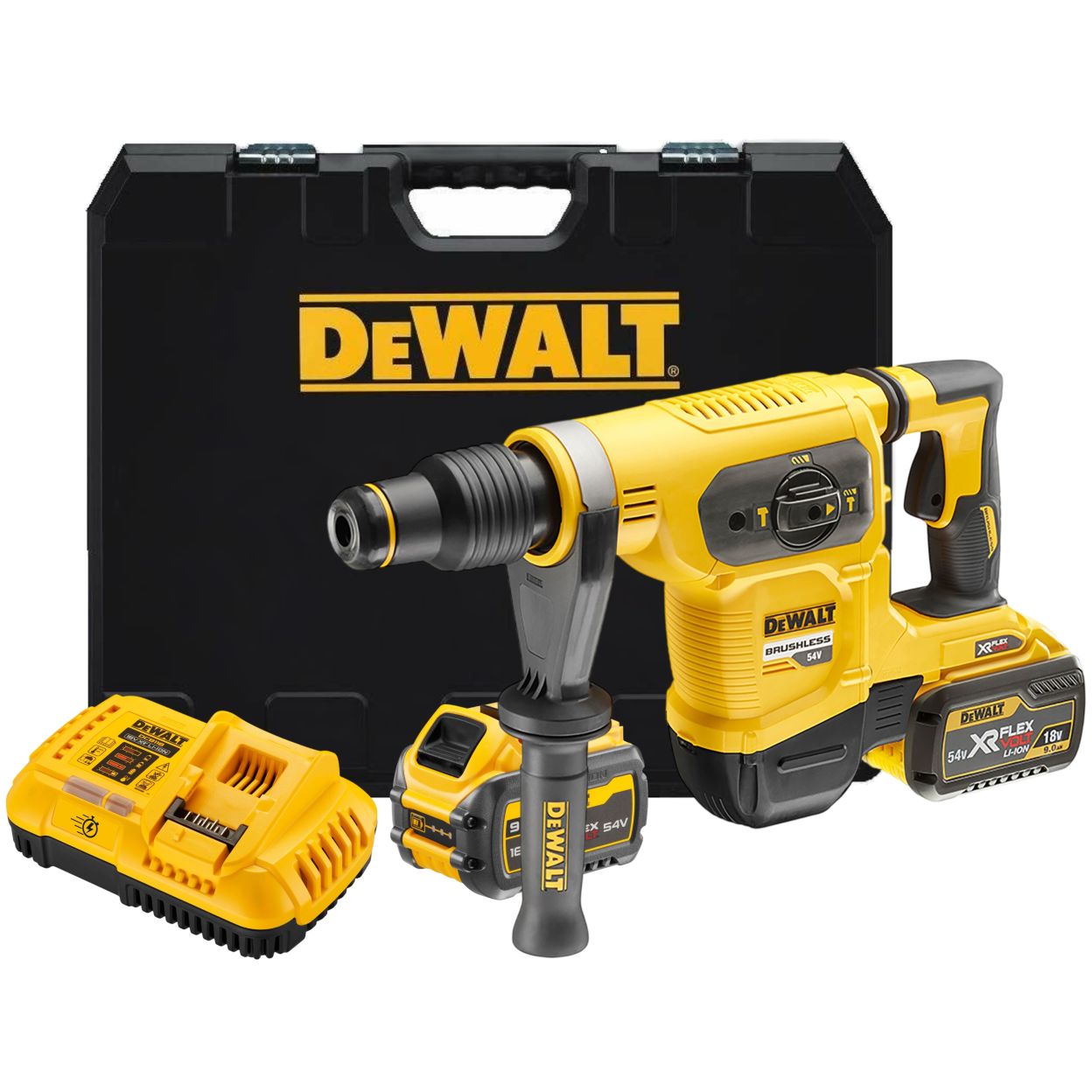 Аккумуляторный перфоратор DEWALT DCH481X2, 54 В, 6.1 Дж, 3150 уд/мин, с 2 АКБ 3 Ач и ЗУ, в кейсе (DCH481X2-QW)