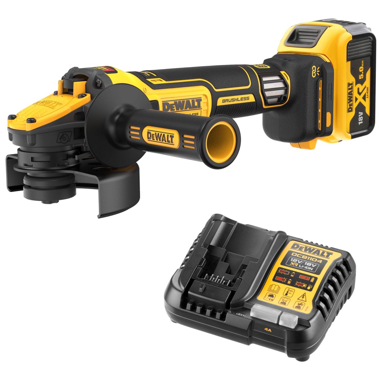 Аккумуляторная угловая шлифмашина DEWALT DCG409VSP1, 18/54 В, 125 мм, 9000 об/мин, с АКБ 5 Ач и ЗУ (DCG409VSP1N-XJ)