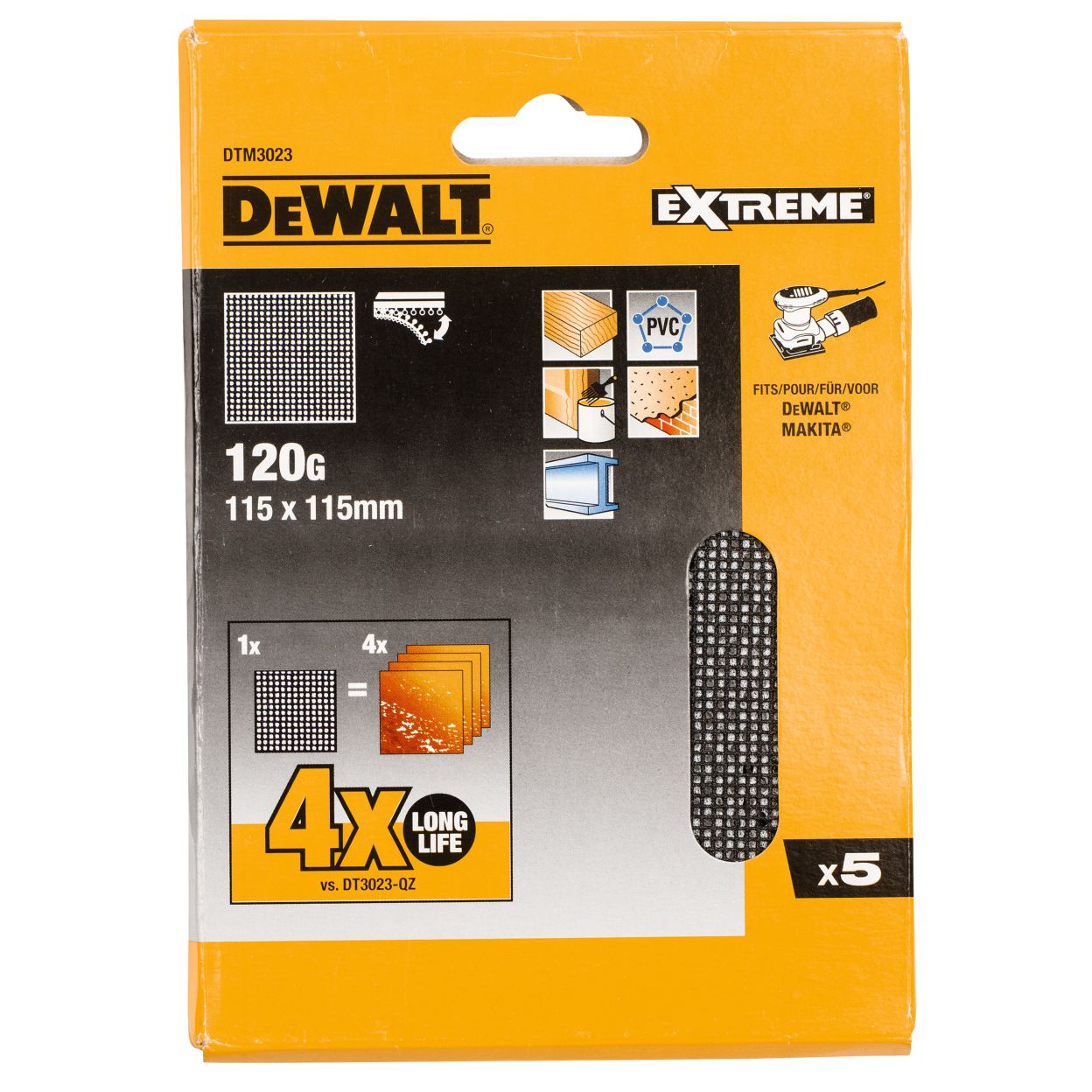 Сетчатый шлифлист DEWALT DTM3023, 115х115 мм, 120G, 5 шт. (DTM3023-QZ)