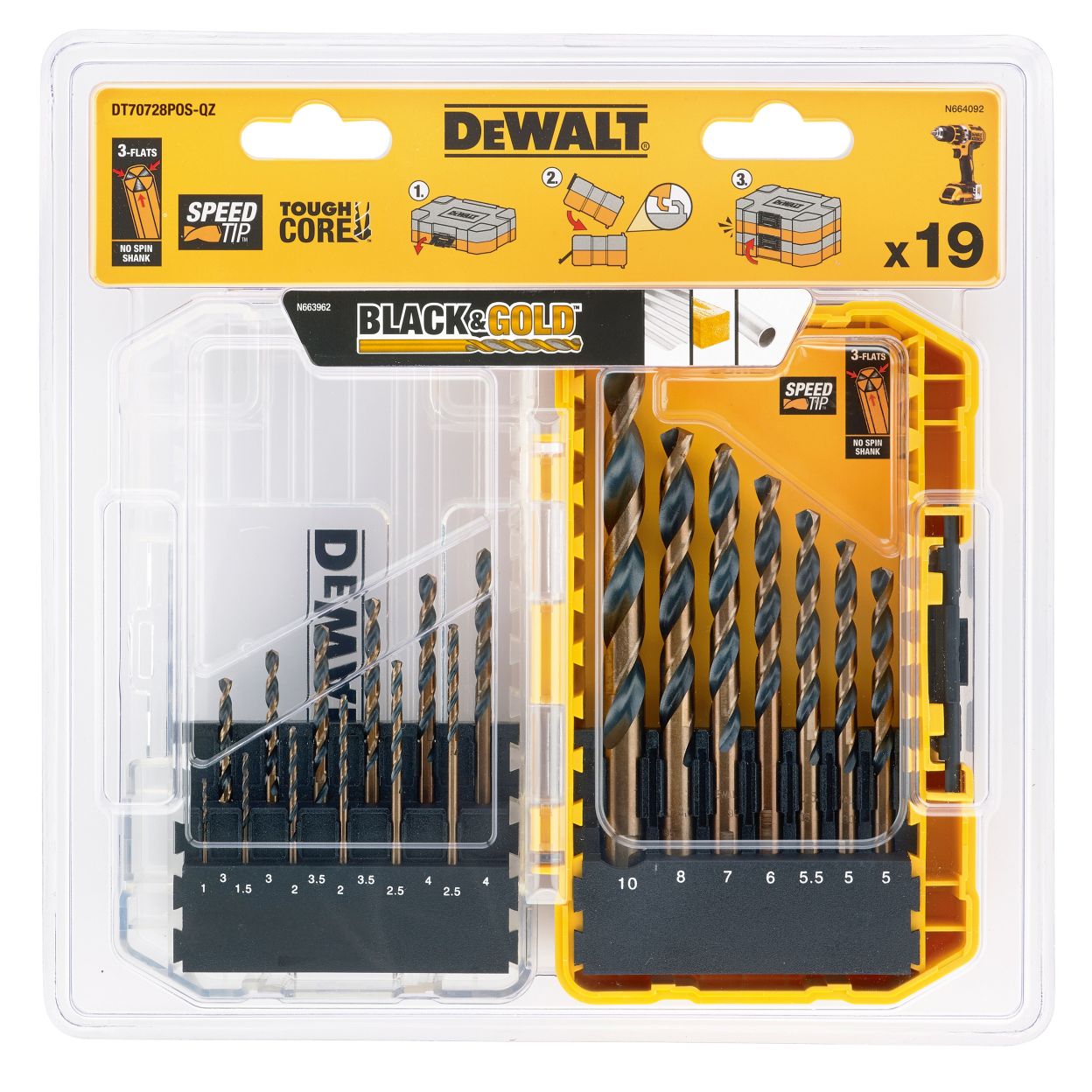 Набор сверл по металлу DEWALT DT70728POS, 1-10 мм, 19 шт., в кейсе (DT70728POS-QZ)