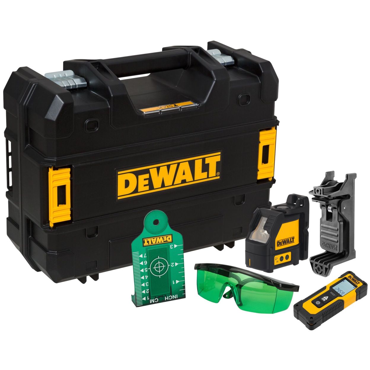 Аккумуляторный набор лазерного инструмента DEWALT DW0887100-1: нивелир DW088CG + дальномер DWHT77100, на батарейках, в кейсе TSTAK