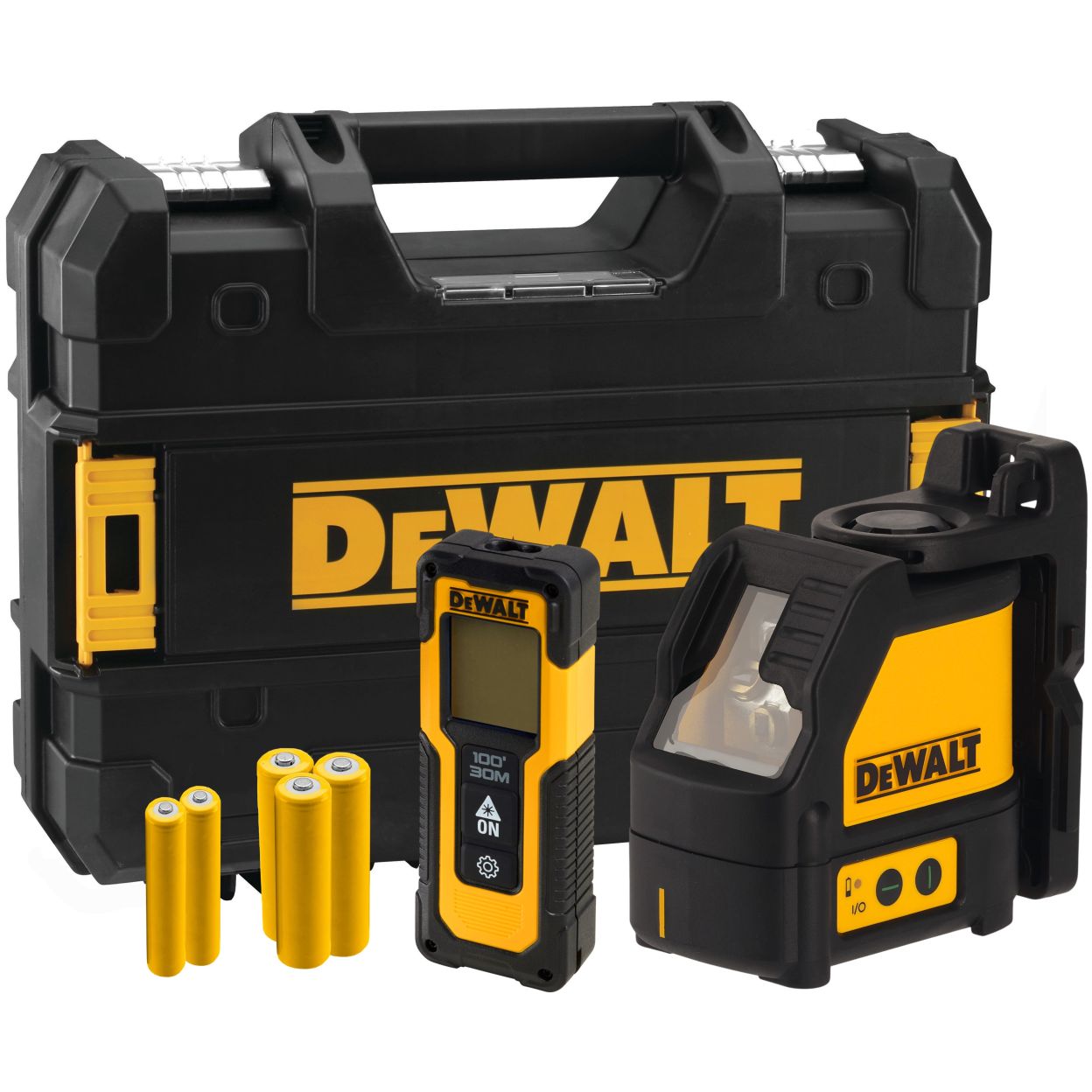 Аккумуляторный набор лазерного инструмента DEWALT DW0887100-1: нивелир DW088CG + дальномер DWHT77100, на батарейках, в кейсе TSTAK