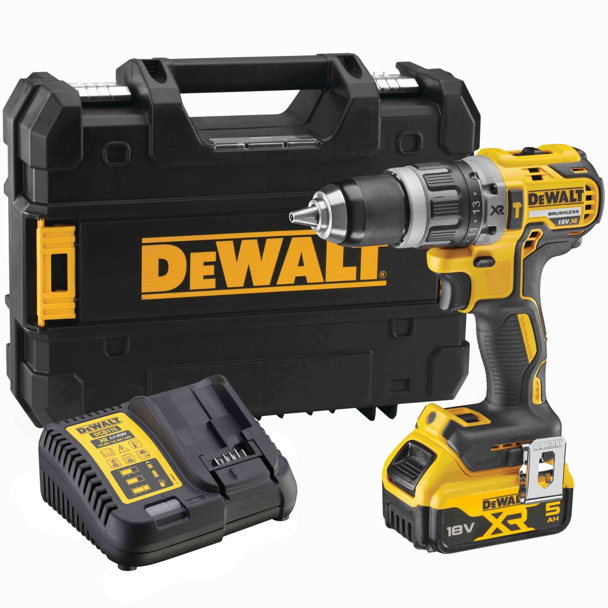 Дрель-шуруповерт DEWALT DCD796P1, 18 В, 2000 об/мин, 34000 уд/мин, с АКБ 5 Ач и ЗУ, в кейсе TSTAK (DCD796P1-QW)