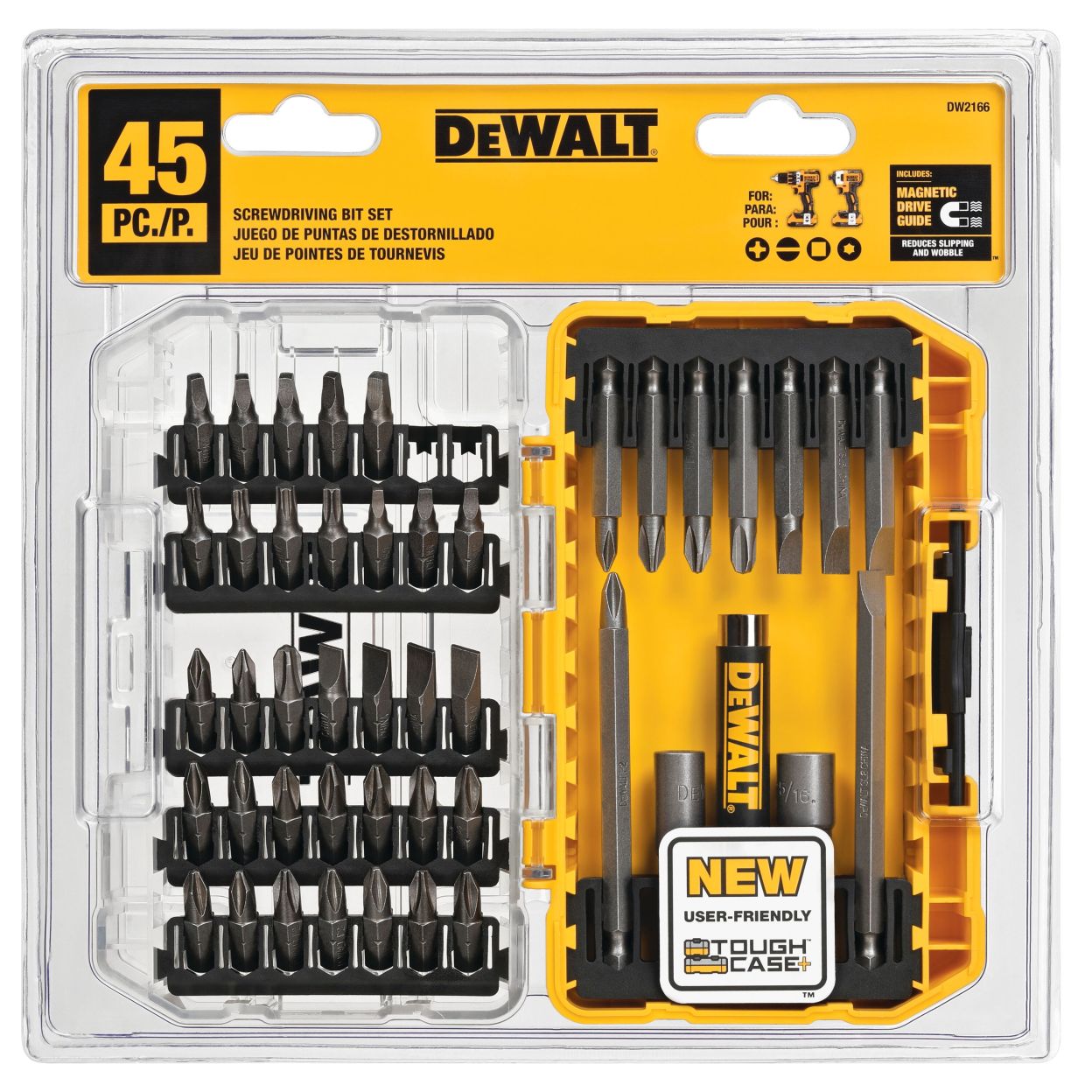 Набор бит DEWALT DW2166, PH/SL/Sq/Torx, 25/51/89 мм, 45 шт., в кейсе