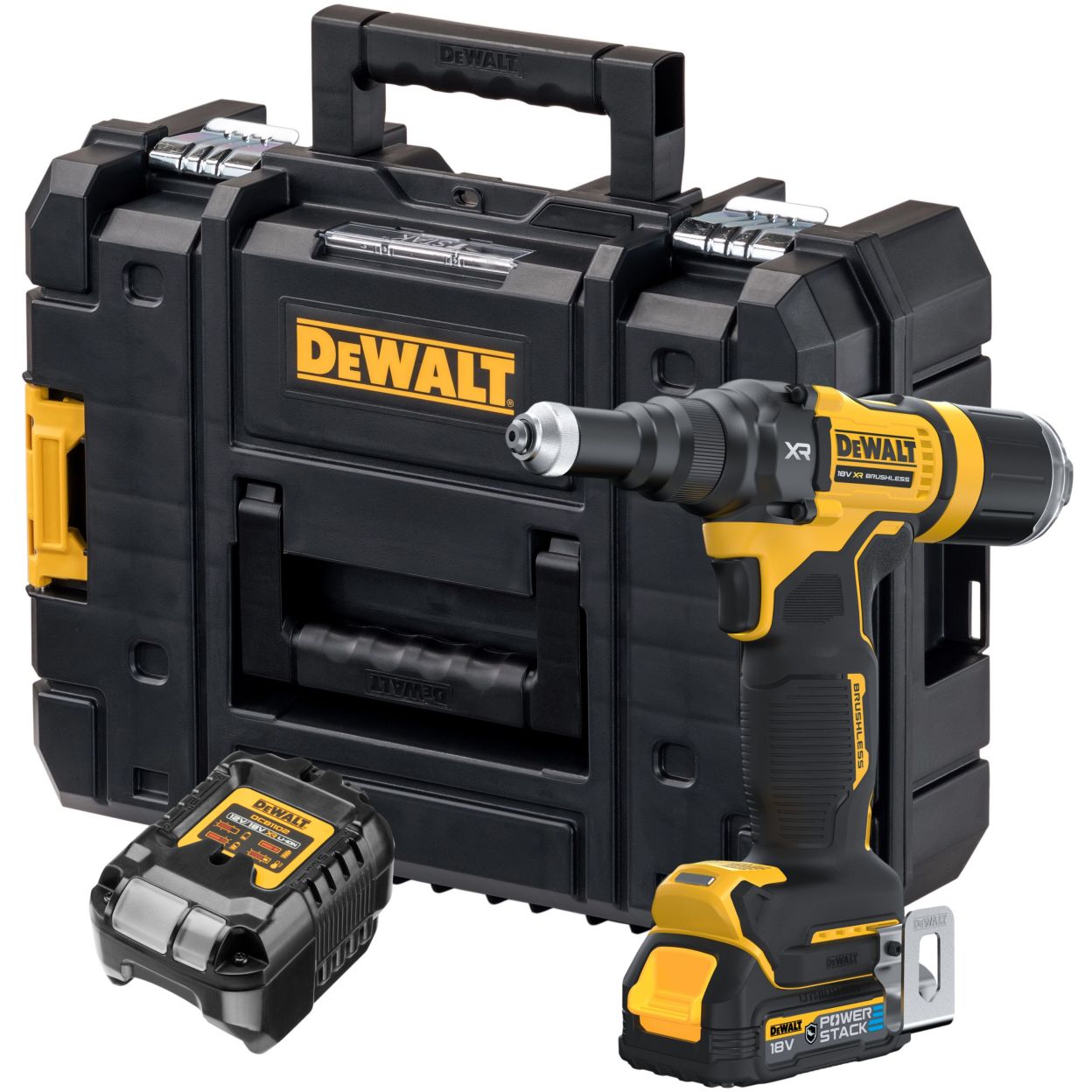 Аккумуляторный заклепочный пистолет DEWALT DCF403E1GT, 18 В, с АКБ 1.7 Ач и ЗУ, в кейсе TSTAK (DCF403E1GT-QW)