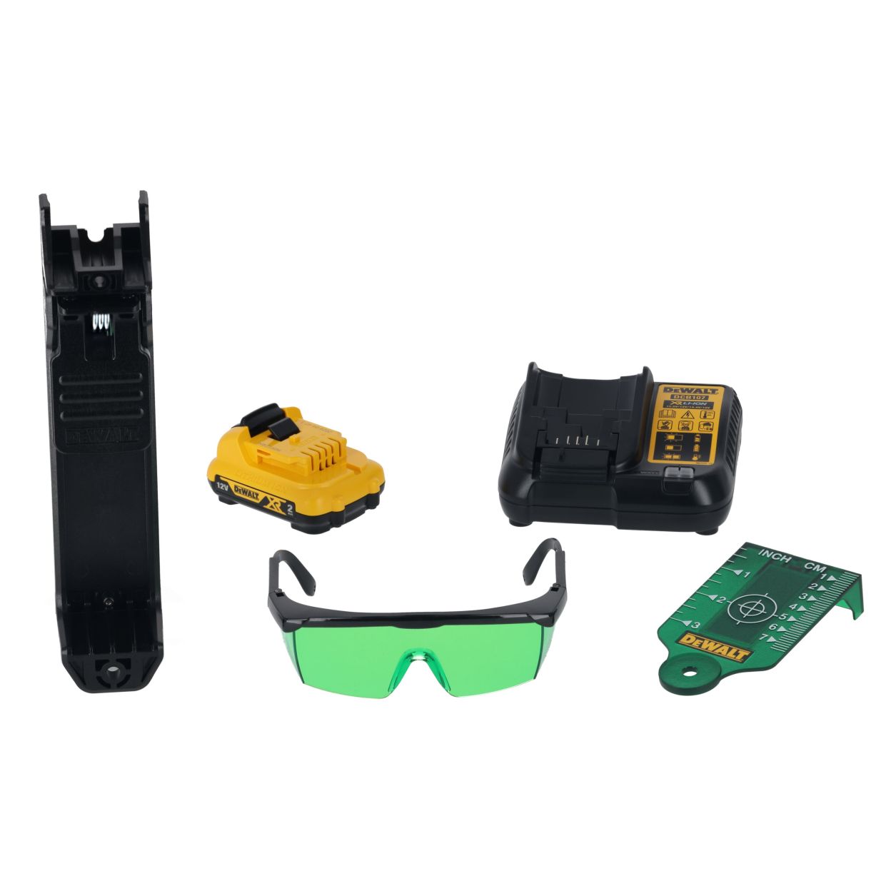 Аккумуляторный лазерный нивелир DEWALT DCE0811D1G, 12 В, зеленый луч, 35 м, с АКБ 2 Ач и ЗУ, в кейсе TSTAK (DCE0811D1G-QW)