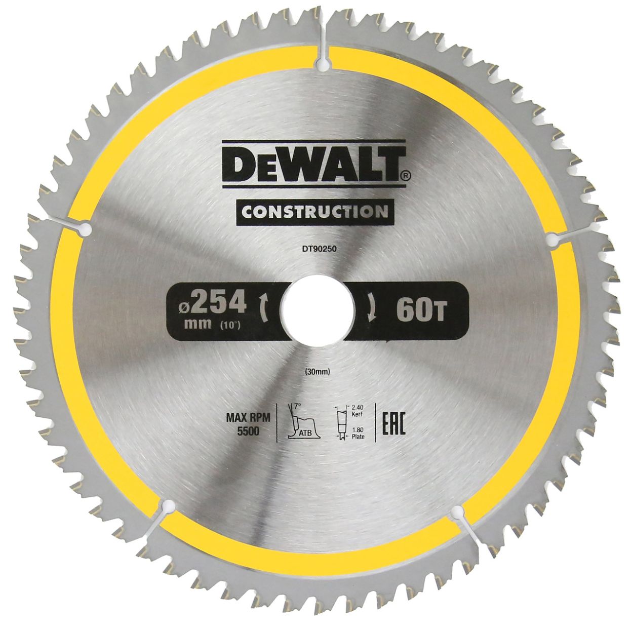 Диск пильный по дереву DEWALT CONSTRUCTION, 254х30х2 мм (DT90250-QZ)