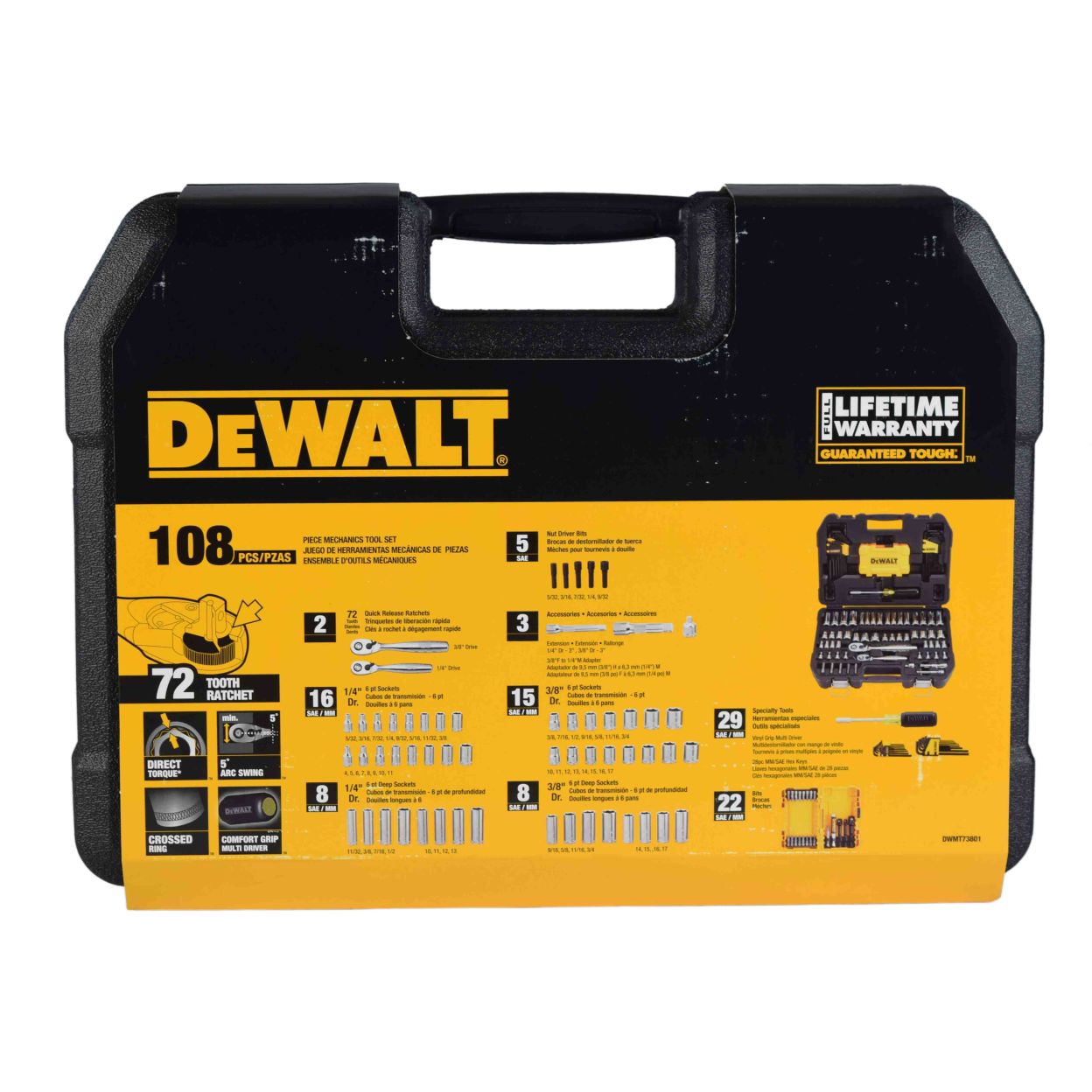 Набор ручного инструмента и оснастки DEWALT DWMT73801-1, 108 шт., в кейсе