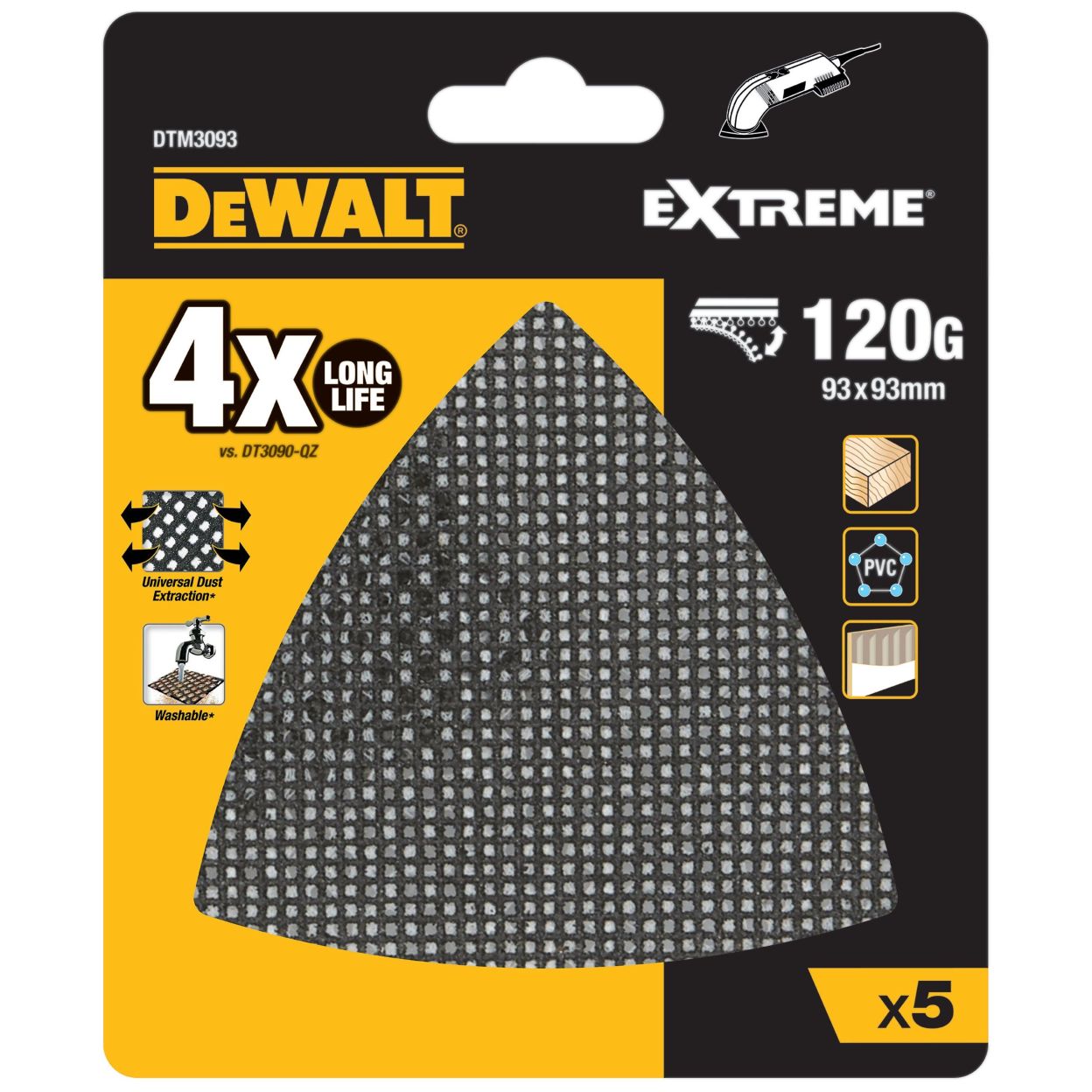 Шлифлисты дельта DEWALT DTM3093, 93x93 мм, 120 G, 5 шт.
