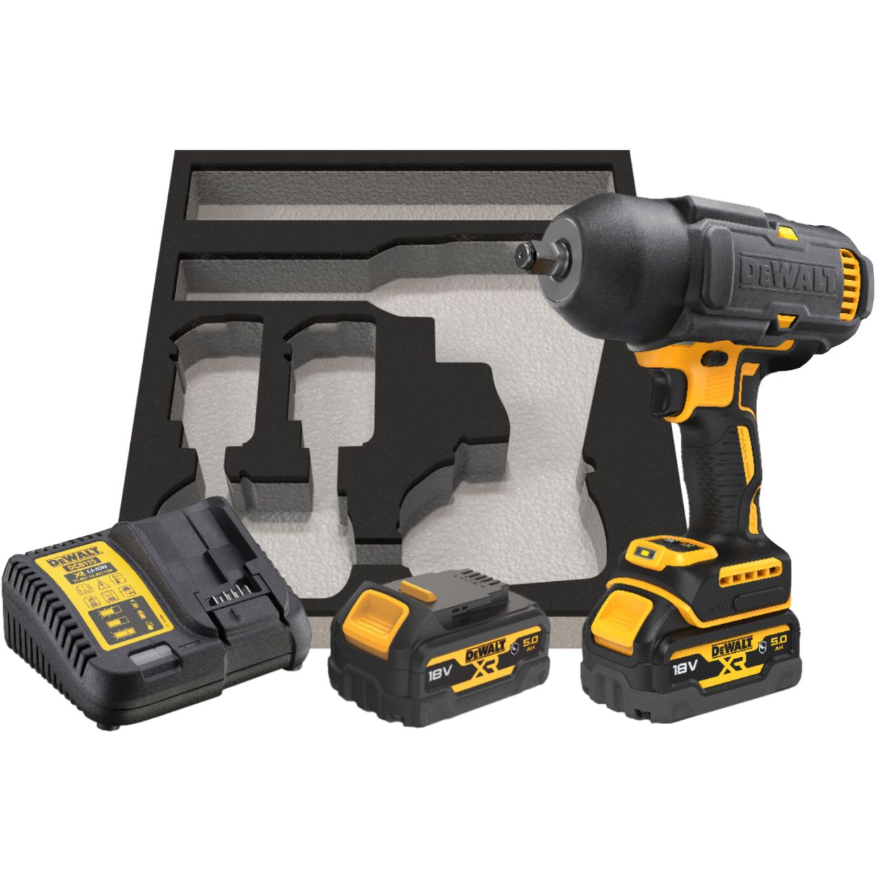 Аккумуляторный гайковерт DEWALT DCF900P2G, 18 В, 1898 Нм, 2200 уд/мин, с 2 АКБ 5 Ач и ЗУ, в чехле (DCF900P2G-QW)