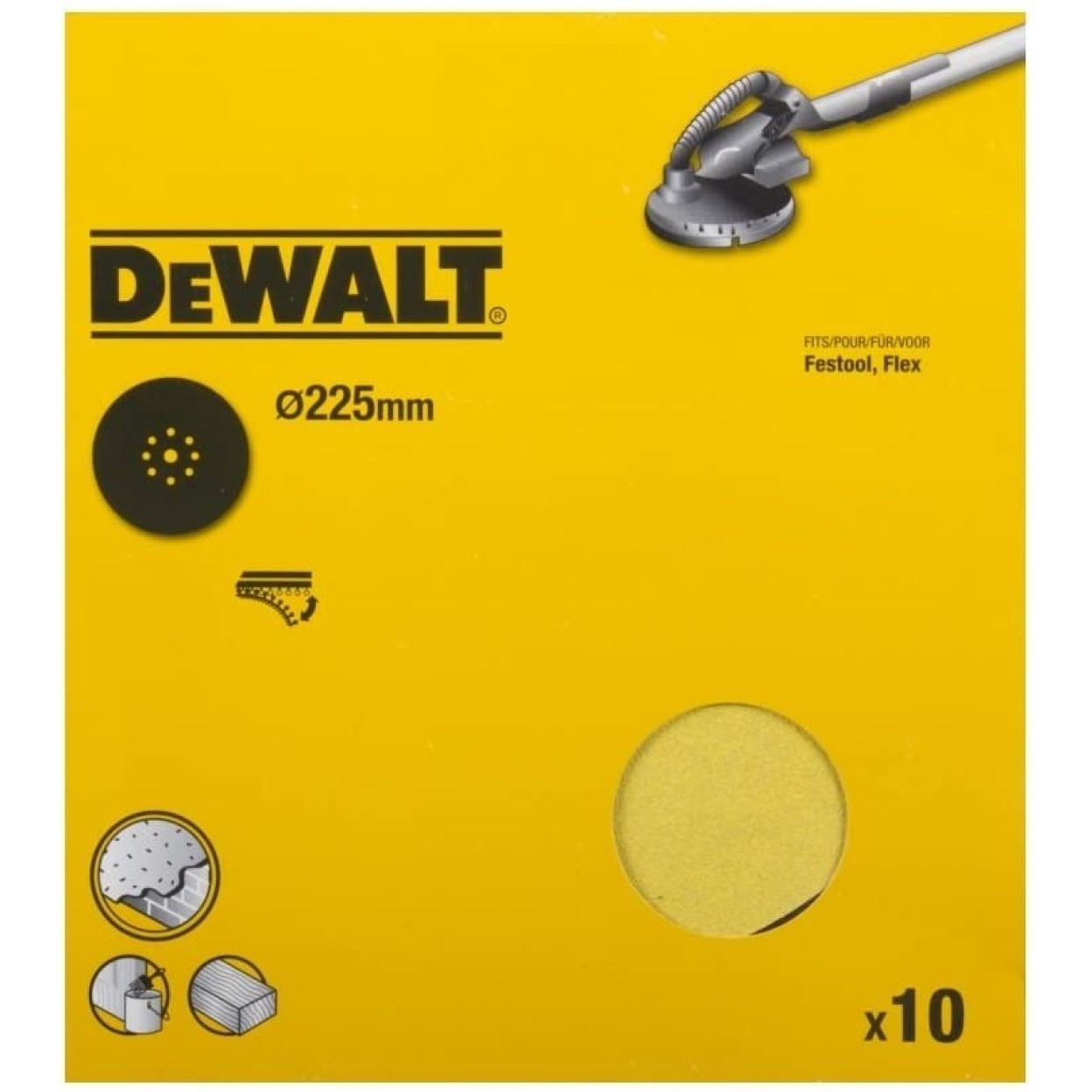 Шлифлисты DEWALT DT3164, 9 отверстий, 225 мм, 60G, 10 шт