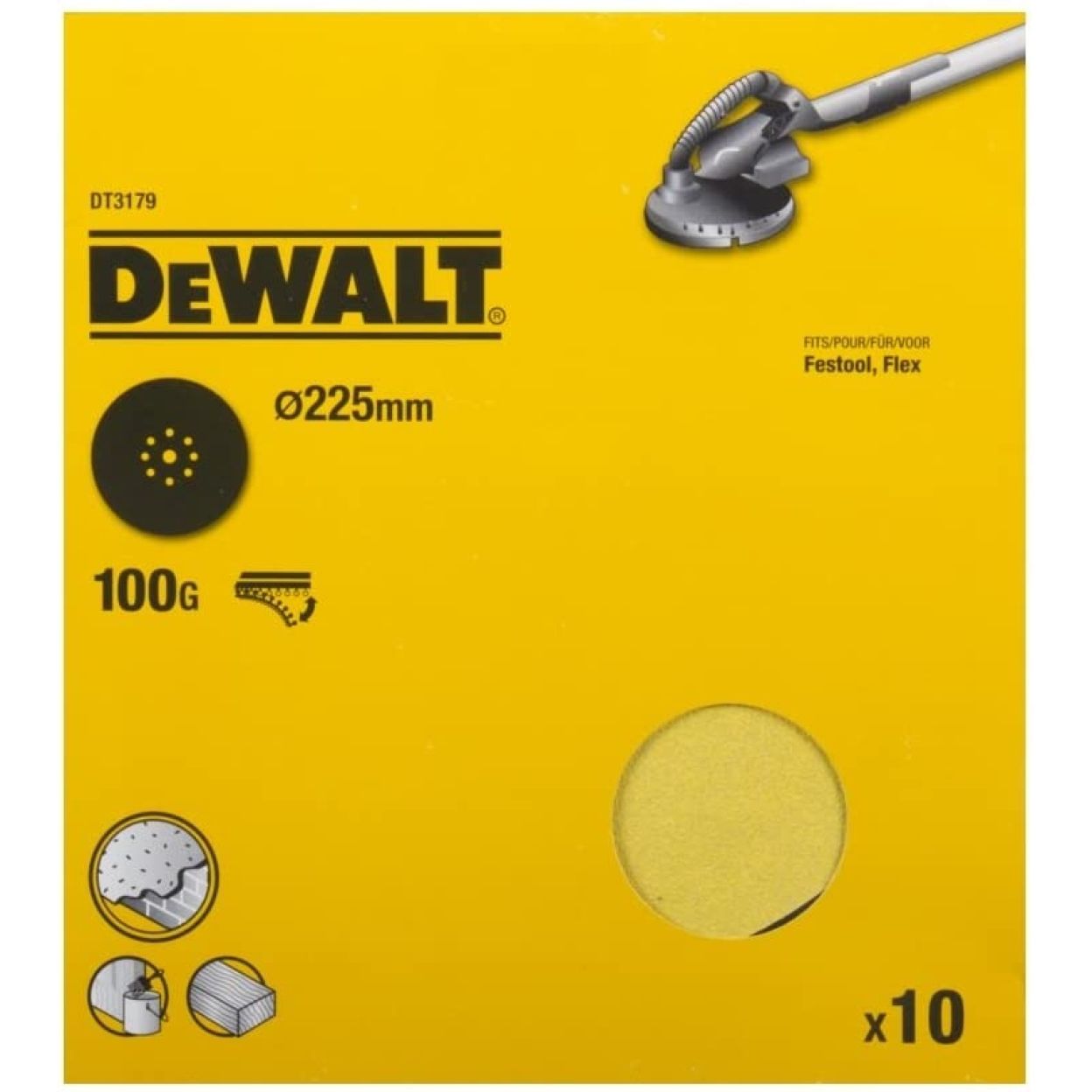 Шлифлисты DEWALT DT3179, 9 отверстий, 225 мм, 100G, 10 шт