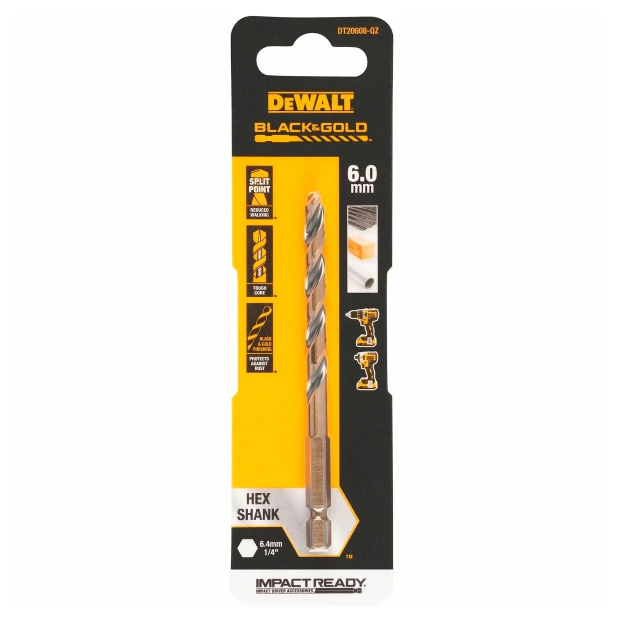 Сверло по металлу DEWALT DT20608, 6x63x102 мм, 1 шт. (DT20608-QZ)
