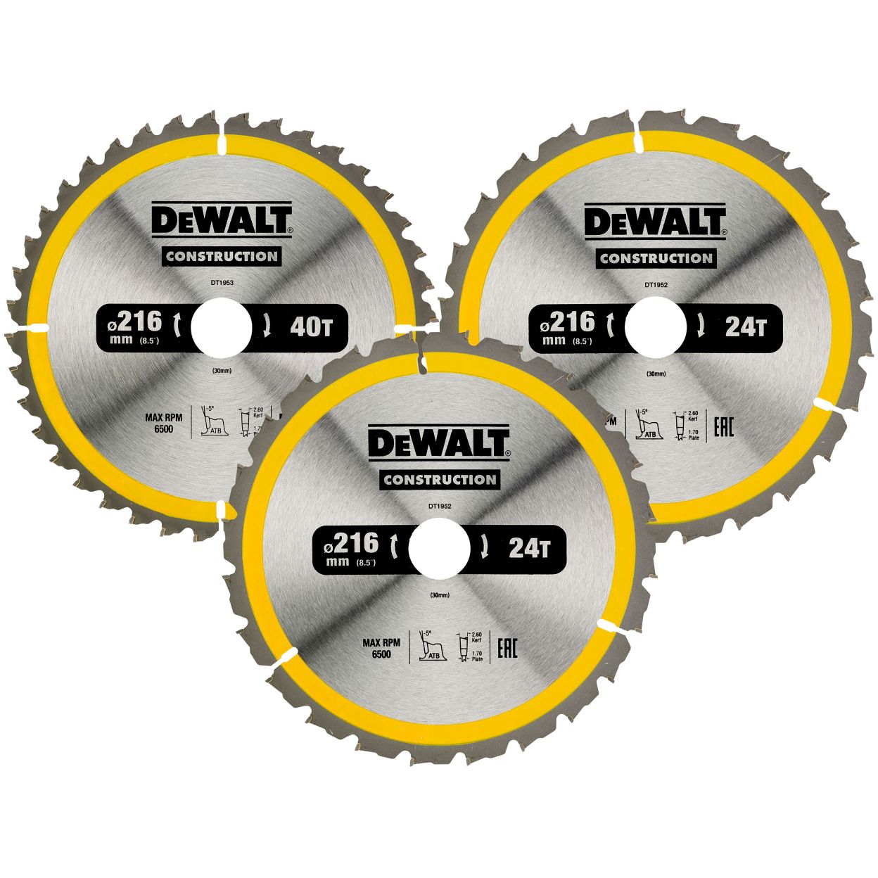 Пильный диск по дереву DEWALT DT1962, 216х30х1.7 мм, 3 шт. (DT1962-QZ)