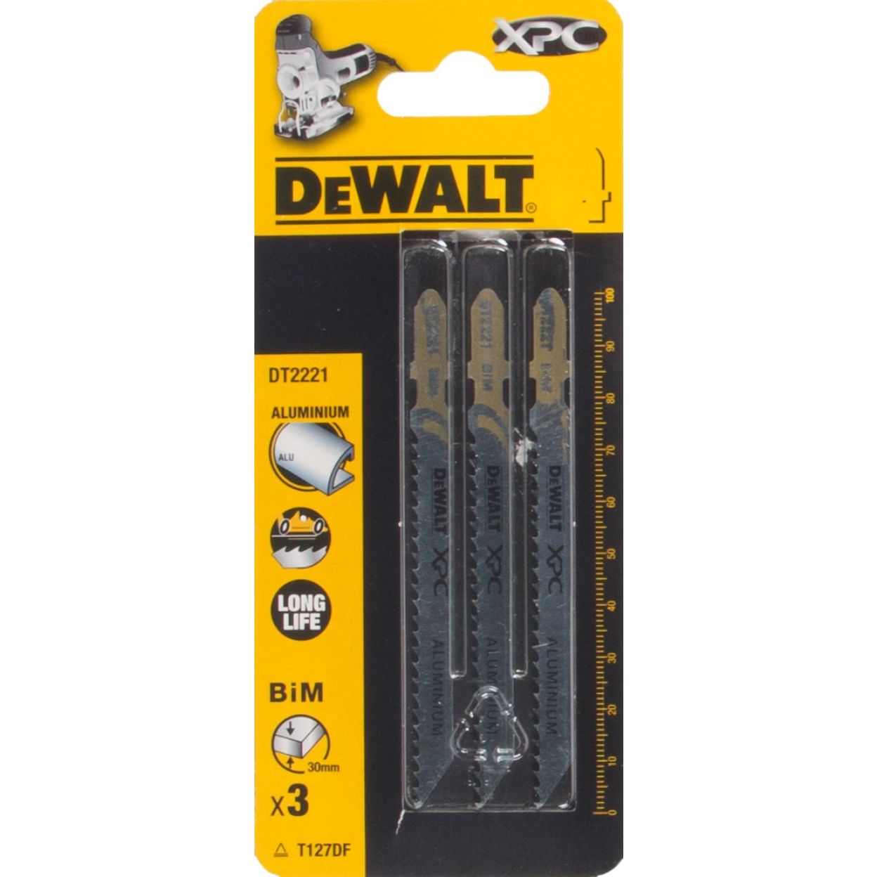 Пилка для лобзика DEWALT EXTREME DT2221, по алюминию PRECISION CUT биметаллическая, BiM, 100 x 75 x 3.0 x 30 мм, T127DF, 3 шт.