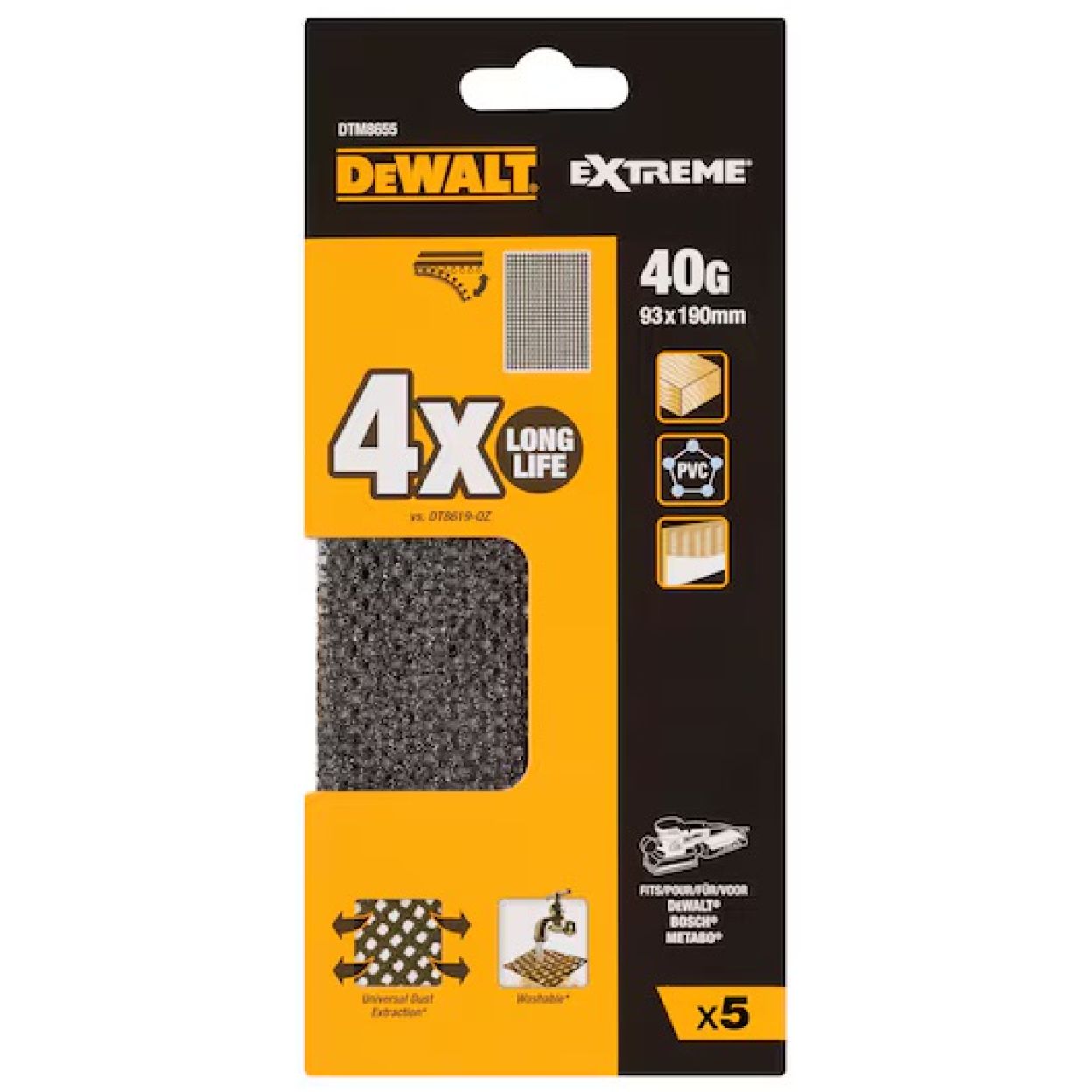 Сетчатый шлифлист DEWALT DTM8655, 93х190 мм, 40G, 5 шт. (DTM8655-QZ)
