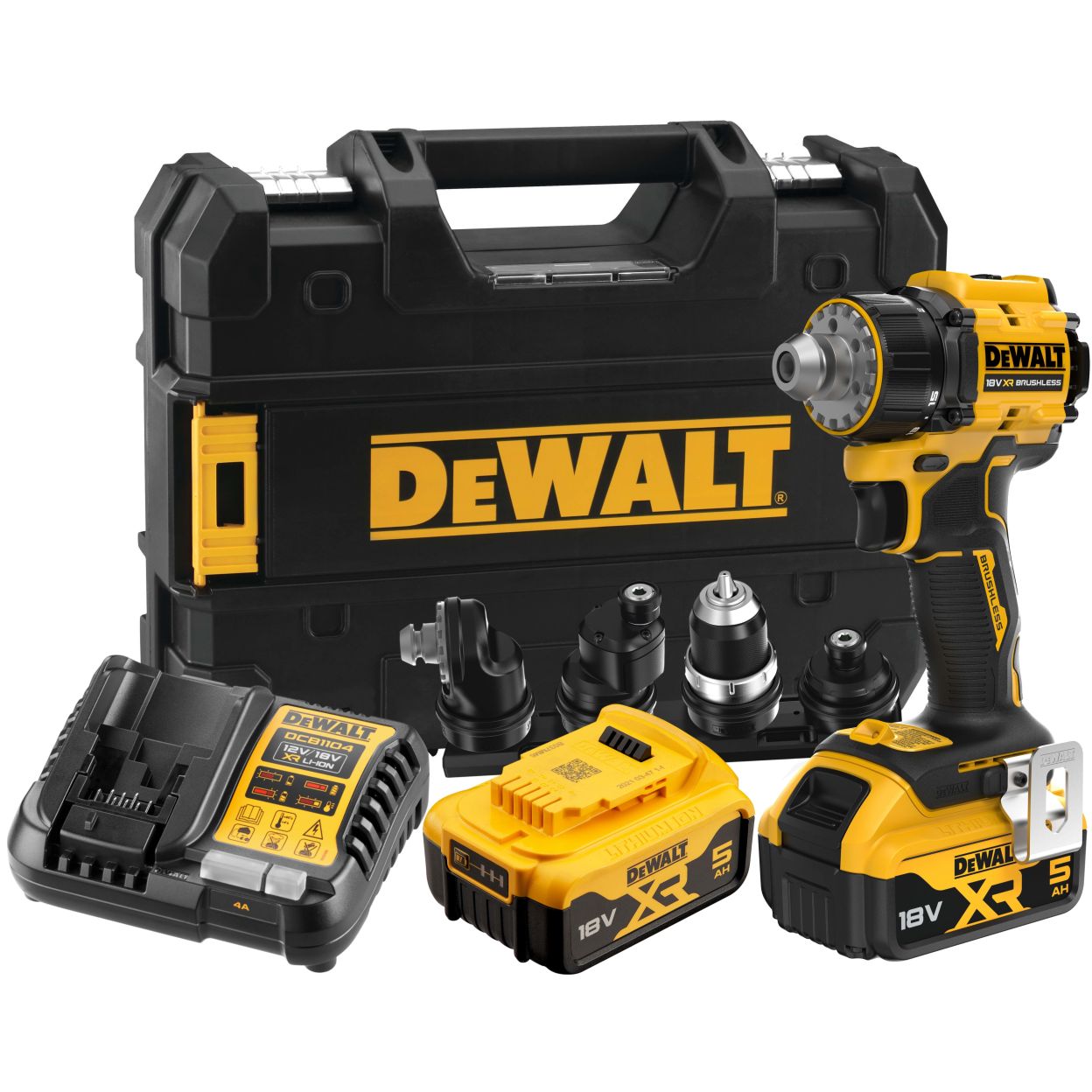 Аккумуляторная дрель-шуруповерт DEWALT DCD803P2T, 18 В, 1650 об/мин, с комплектом насадок, 2 АКБ 5 Ач и ЗУ, в кейсе TSTAK