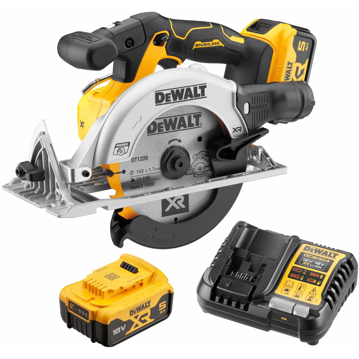 Аккумуляторная дисковая пила DEWALT DCS565P2, 18 В, 165 мм, 4950 об/мин, с 2 АКБ 5 Ач и ЗУ