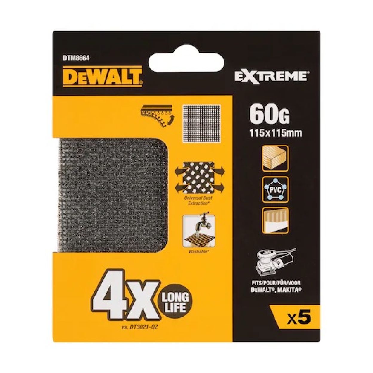 Сетчатый шлифлист DEWALT DTM8664, 115х115 мм, 60G, 5 шт. (DTM8664-QZ)