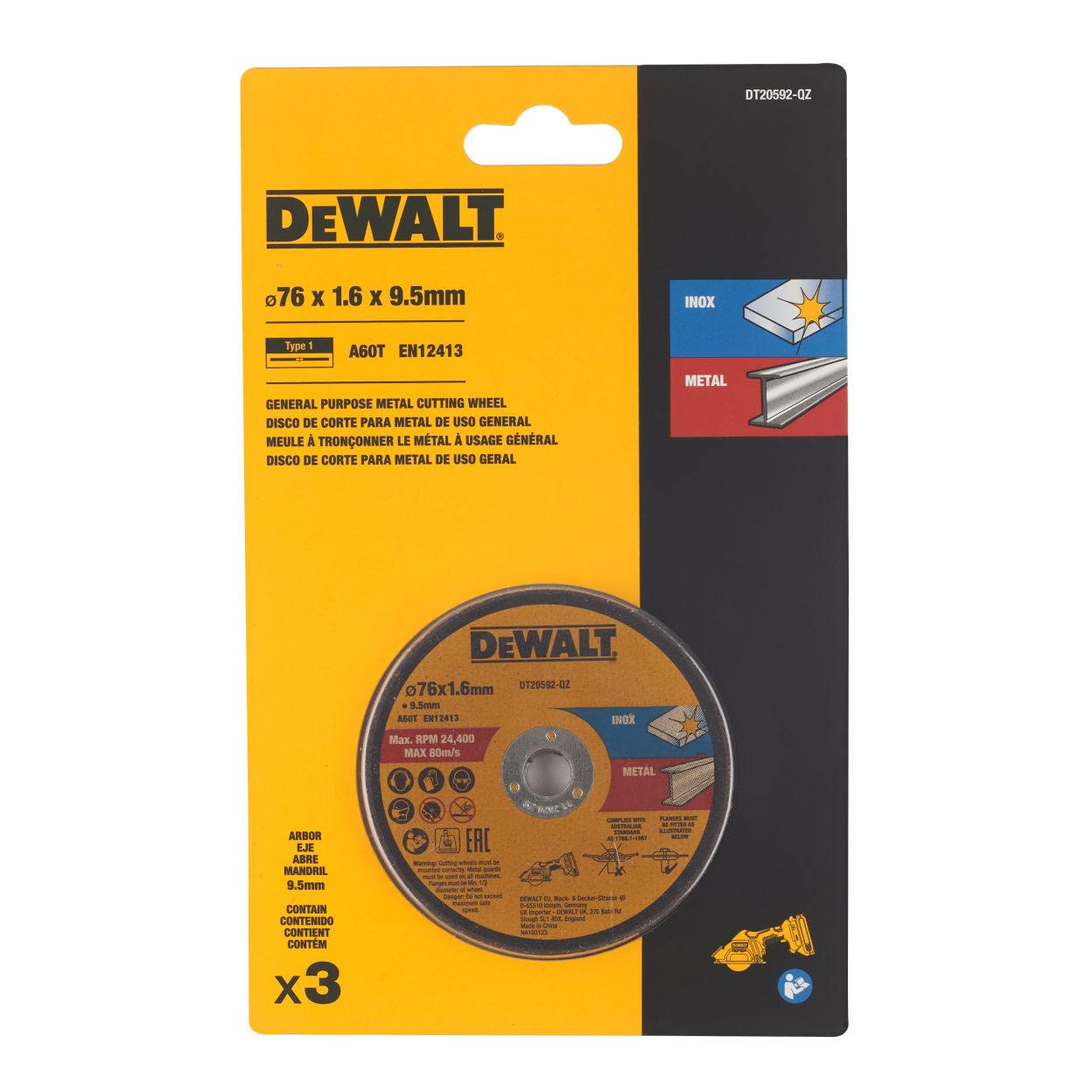 Отрезной диск DEWALT, по металлу, 76x10 мм, 3 шт., DT20592