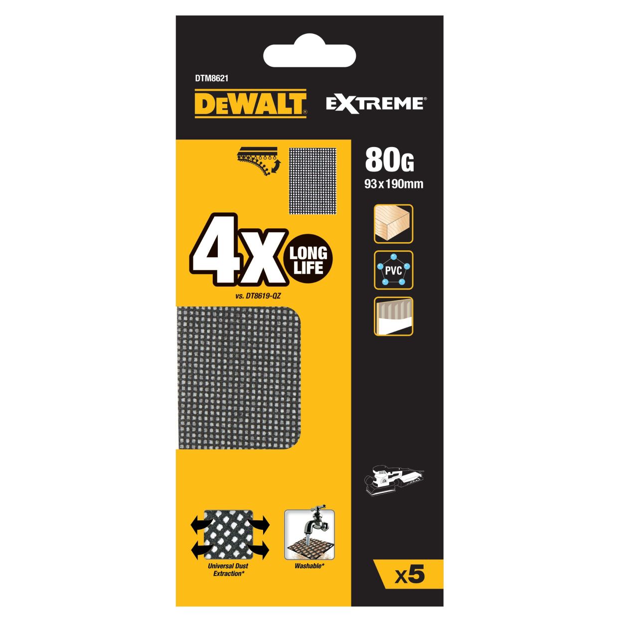 Сетчатый шлифлист DEWALT DTM8621, 93х190 мм, 80G, 5 шт. (DTM8621-QZ)
