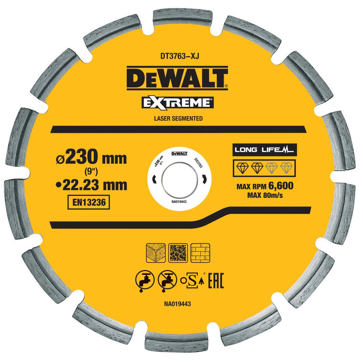 Алмазный круг сегментный по граниту DEWALT DT3763, 230 x 22.2 мм, h=8.5