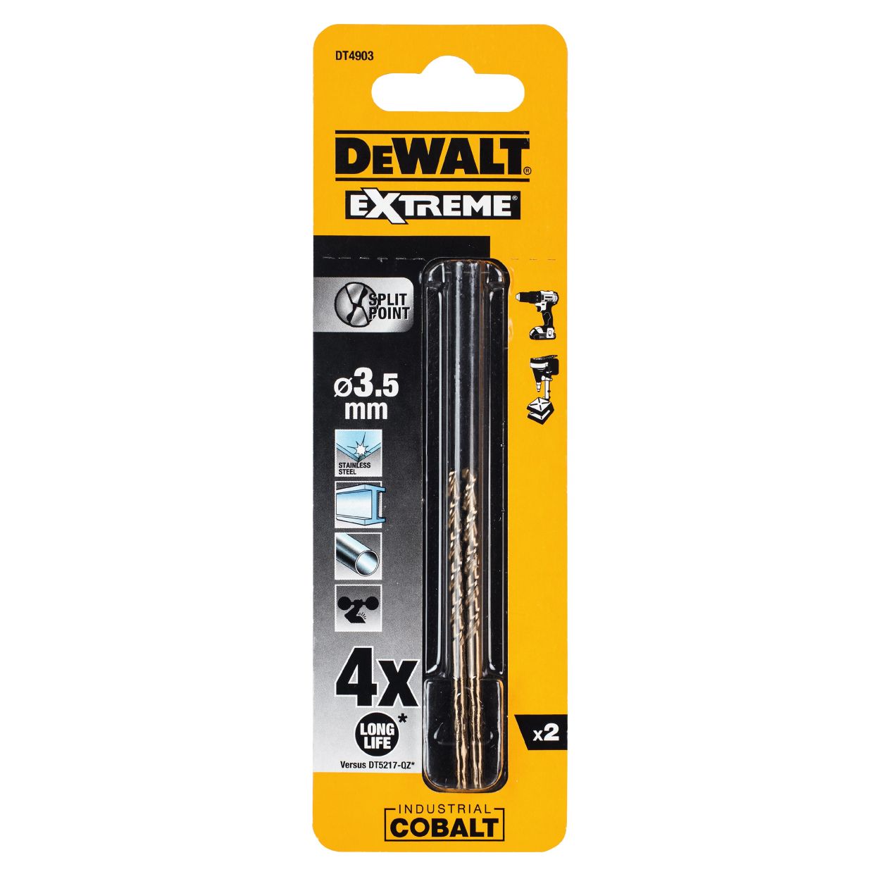 Сверло DEWALT DT4903, по металлу COBALT 5%, 3.5 x 70 x 39 мм, 2 шт.