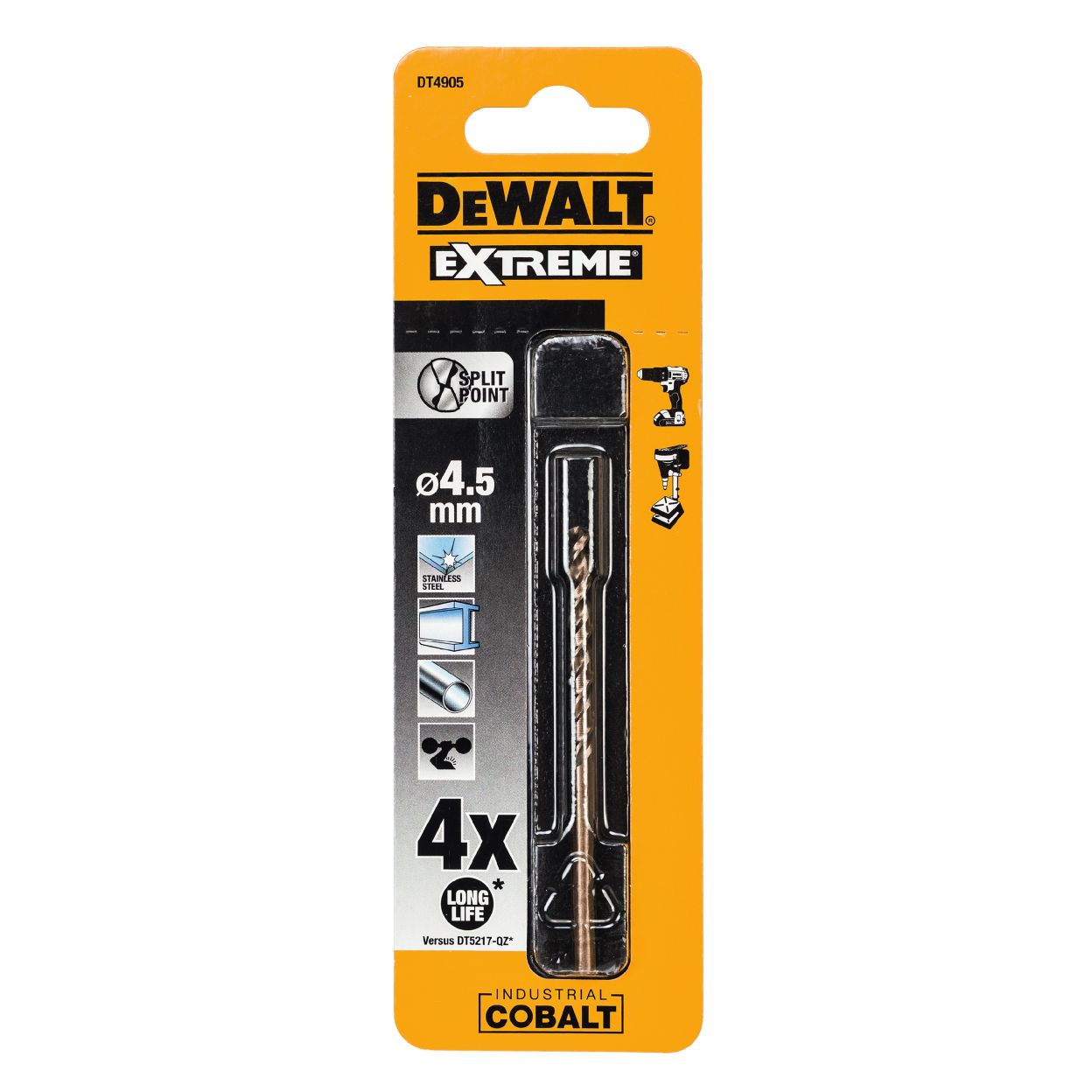 Сверло DEWALT DT4905, по металлу COBALT 5%, 4.5 x 80 x 46 мм
