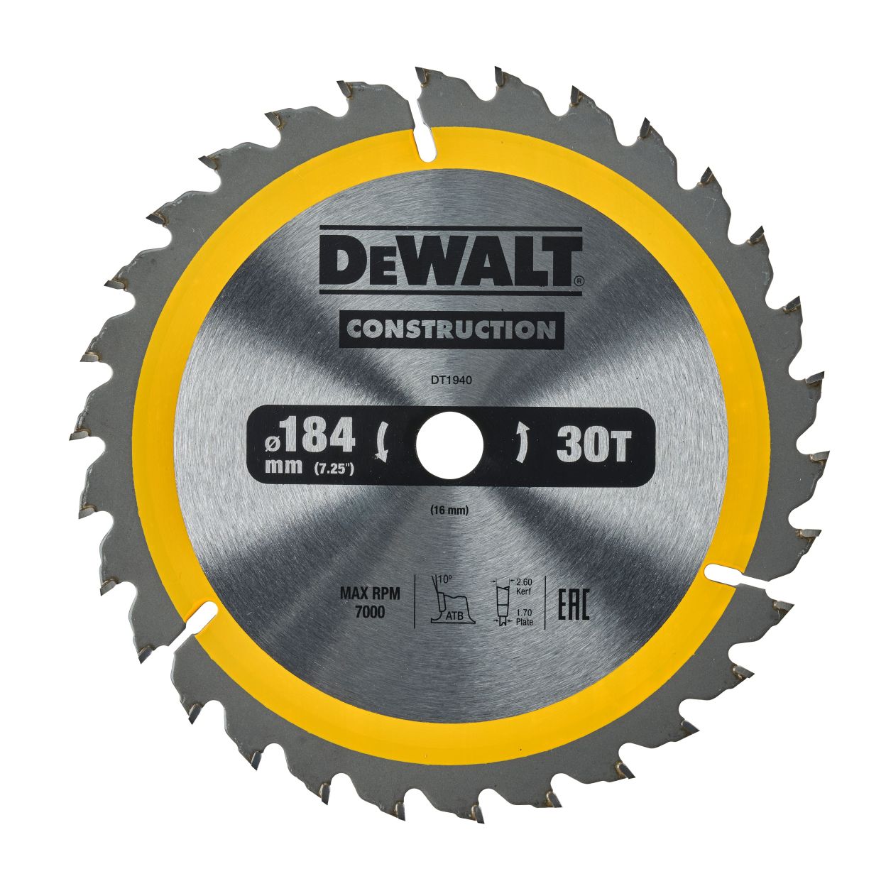 Пильный диск DEWALT CONSTRUCTION DT1940, 184/16 мм.