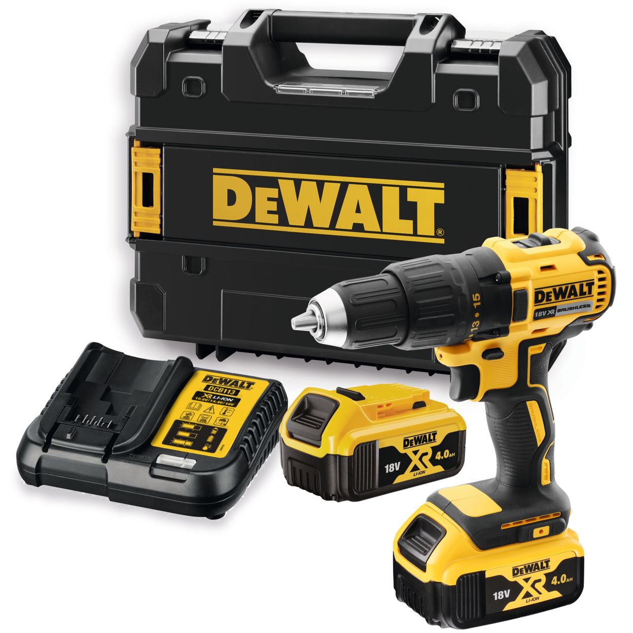 Аккумуляторная дрель-шуруповерт DEWALT DCD777M2T, 18 В, 1750 об/мин, с 2 АКБ 4 Ач и ЗУ, в кейсе TSTAK (DCD777M2T-QW)
