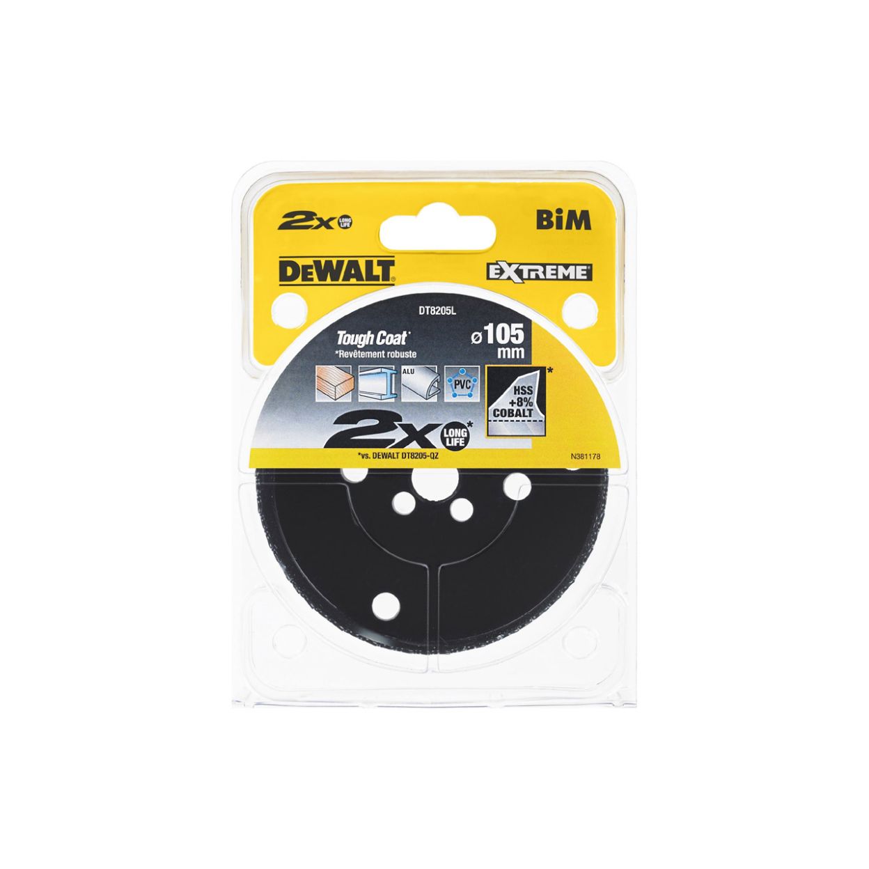 Коронка биметаллическая DEWALT DT8205L, COBALT 8%, M42 105 x 46 мм