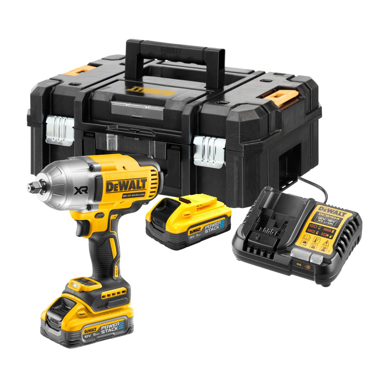 Аккумуляторный гайковерт DEWALT DCF900P2G, 18 В, 1898 Нм, 2200 уд/мин, с 2 АКБ 5 Ач и ЗУ, в кейсе (DCF900H2T-QW)