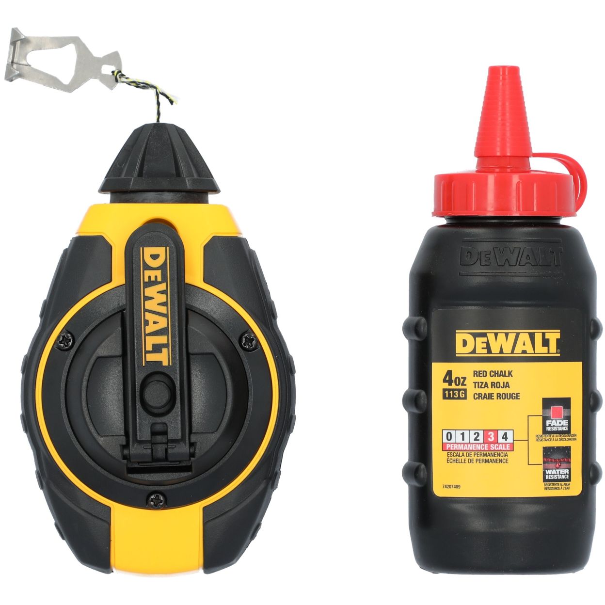 Разметочный комплект DEWALT DWHT47374L: катушка со шнуром, 30 м, и порошковый мел, красный, 113 г