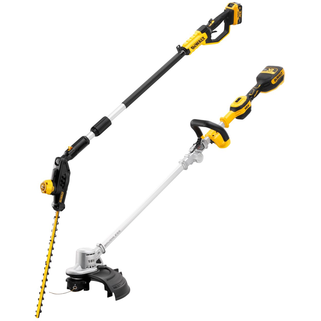 Аккумуляторный набор садовой техники DEWALT, 18 В: кусторез-высоторез DCMPH566 + триммер DCMST561, с АКБ 5 Ач и ЗУ