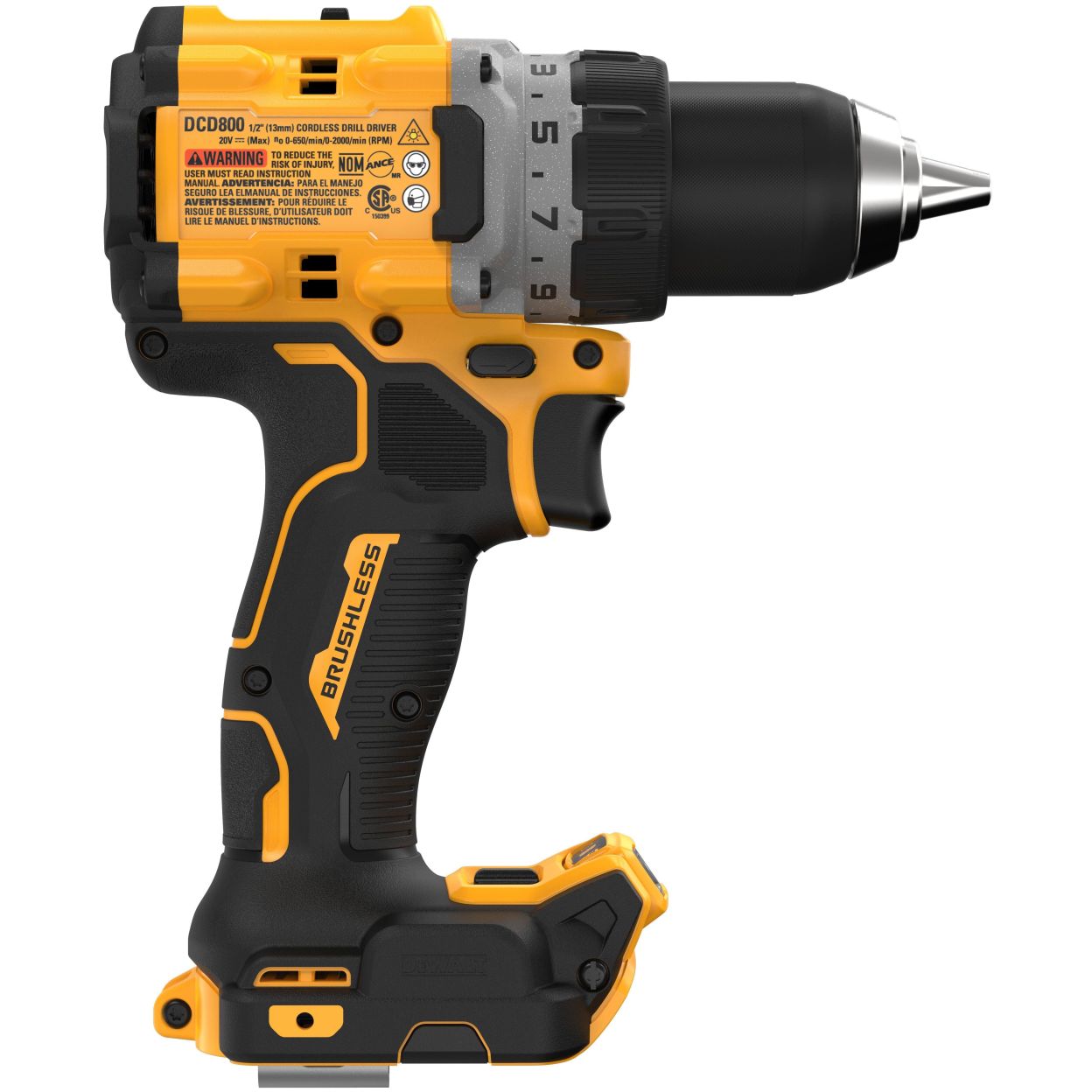 Аккумуляторная дрель-шуруповерт DEWALT DCD800B, 20 В, 2000 об/мин, без АКБ и ЗУ (DCD800B-XJ)