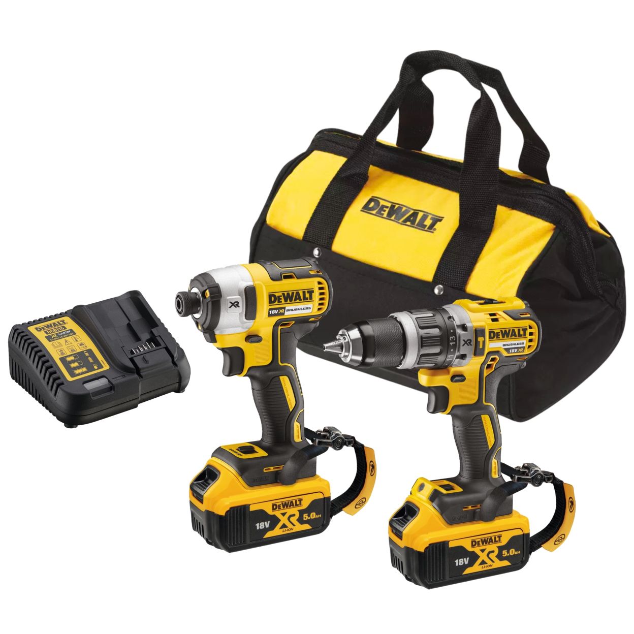 Набор аккумуляторный DEWALT, 18 В: ударная дрель-шуруповерт DCD796 и ударный шуруповерт DCF887, с 2 АКБ 5 Ач и ЗУ, в сумке, DCK266P2LR