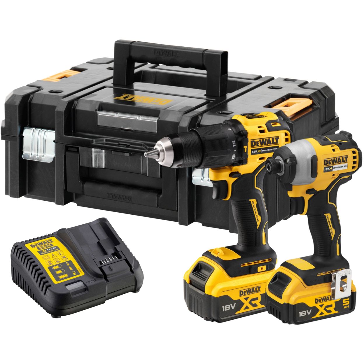 Аккумуляторный набор DEWALT DCK2062P2T, 18 В: дрель-шуруповерт DCD709 + шуруповерт DCF809, с 2 АКБ 5 Ач и ЗУ, в кейсе TSTAK