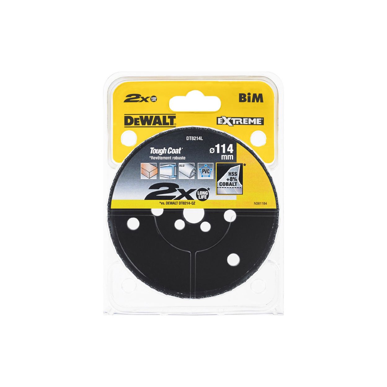 Коронка биметаллическая DEWALT DT8214L, COBALT 8%, M42 114 x 46 мм