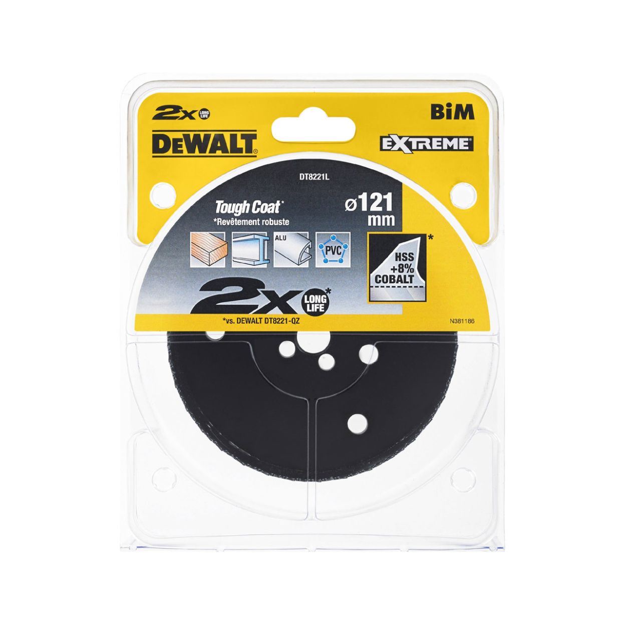 Коронка биметаллическая DEWALT DT8221L, COBALT 8%, M42 121 x 46 мм