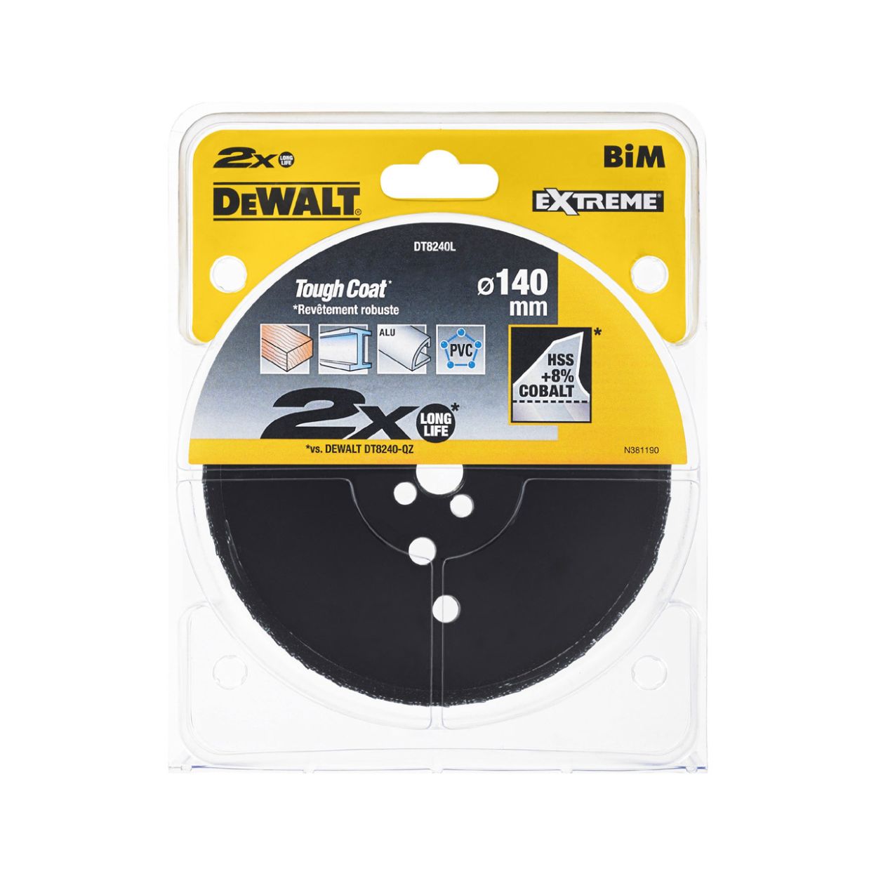 Коронка биметаллическая DEWALT DT8240L, COBALT 8%, M42 140 x 46 мм