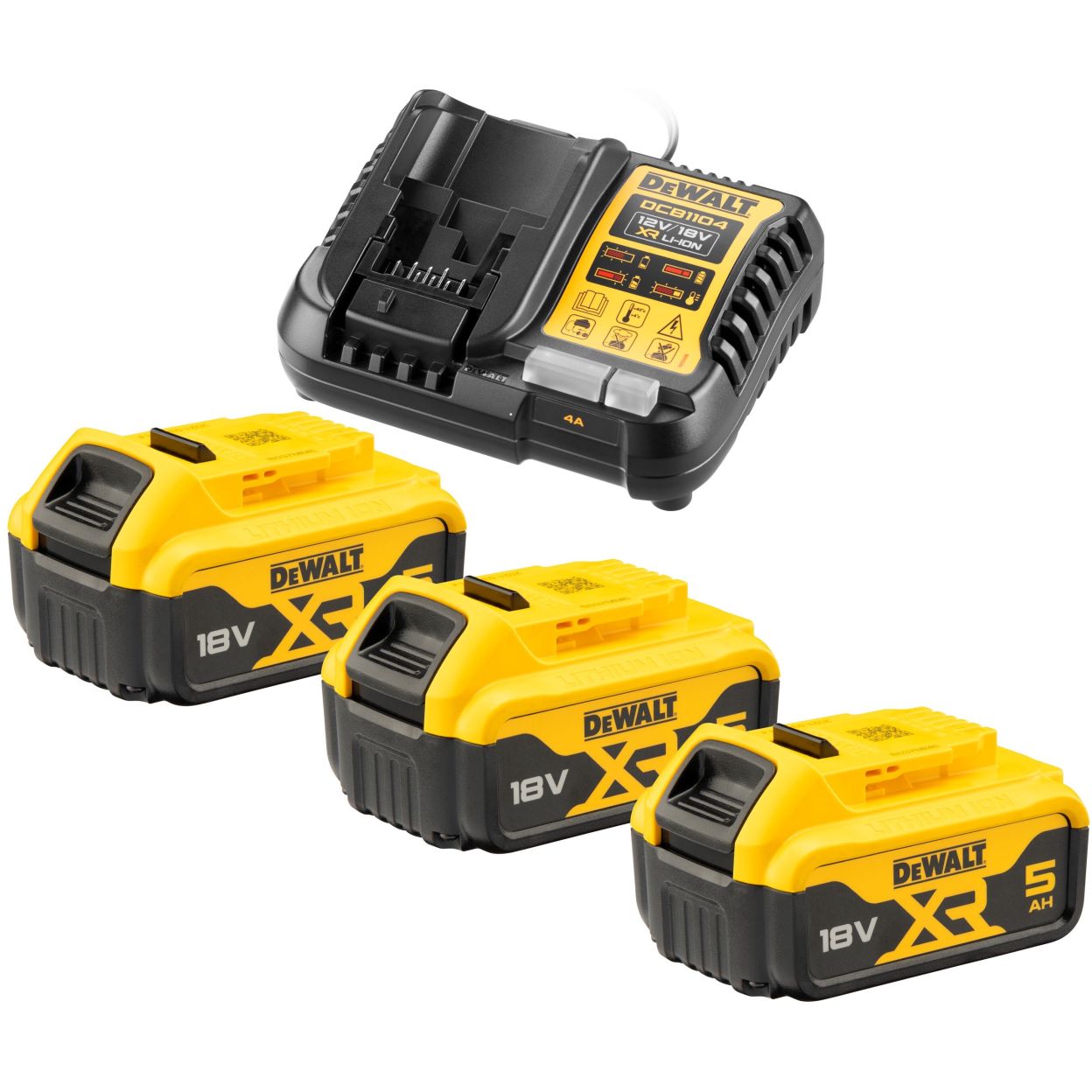 Аккумуляторный набор DEWALT DCK509P3, 18 В: дрель + шуруповерт + гайковерт + УШМ + сабельная пила, с 3 АКБ 5 Ач и ЗУ, в сумке