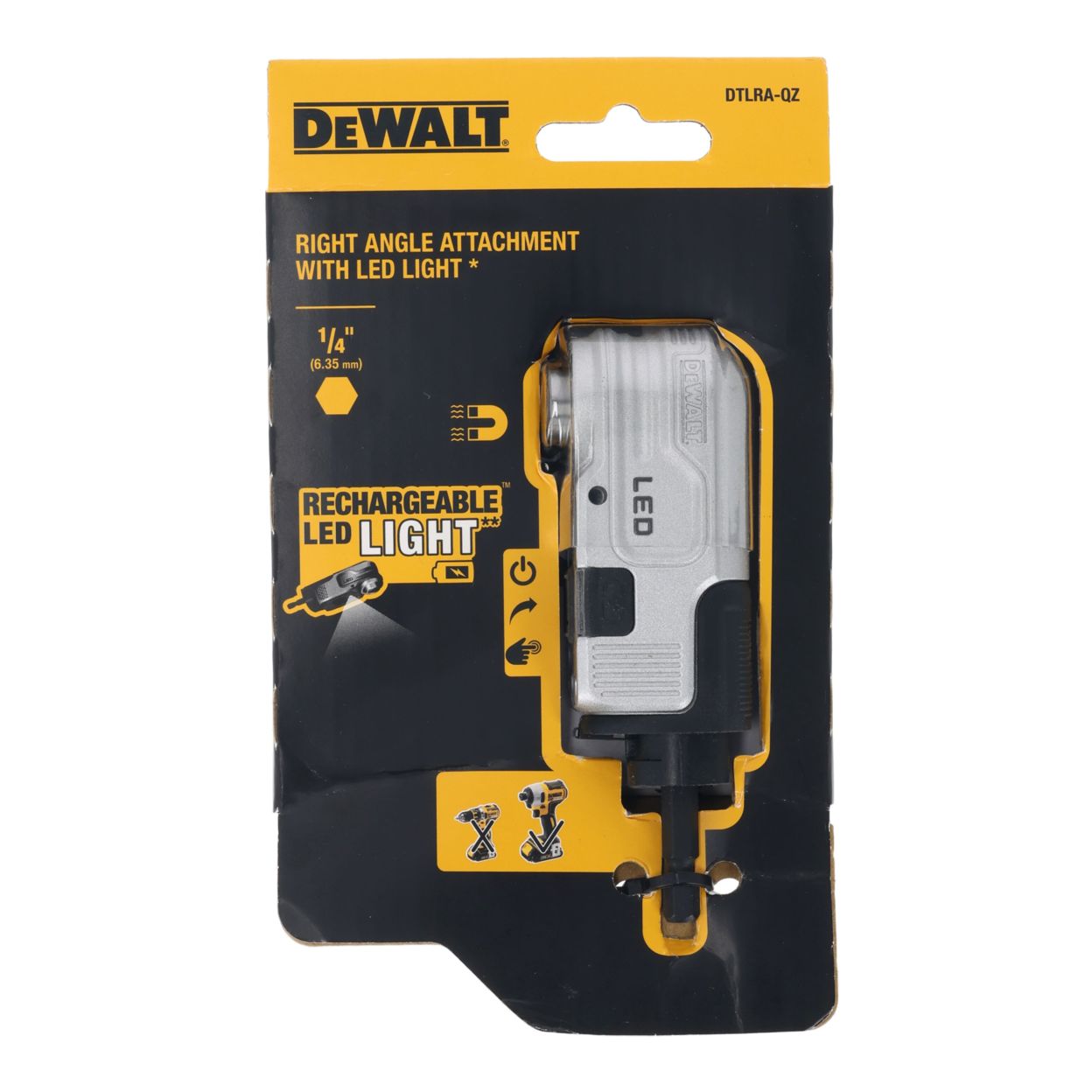 Ударная угловая насадка DEWALT DTLRA, с подсветкой, HEX 1/4" (DTLRA-QZ)