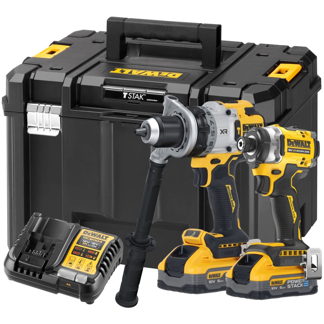 Аккумуляторный набор DEWALT DCK2200H2T, 18 В: дрель-шуруповерт DCD1007 + шуруповерт DCF860, с 2 АКБ 5 Ач и ЗУ, в кейсе TSTAK