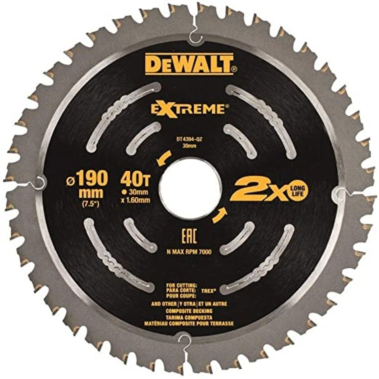 Пильный диск DEWALT DT4394, по дереву, 190х30х1 мм (DT4394-QZ)